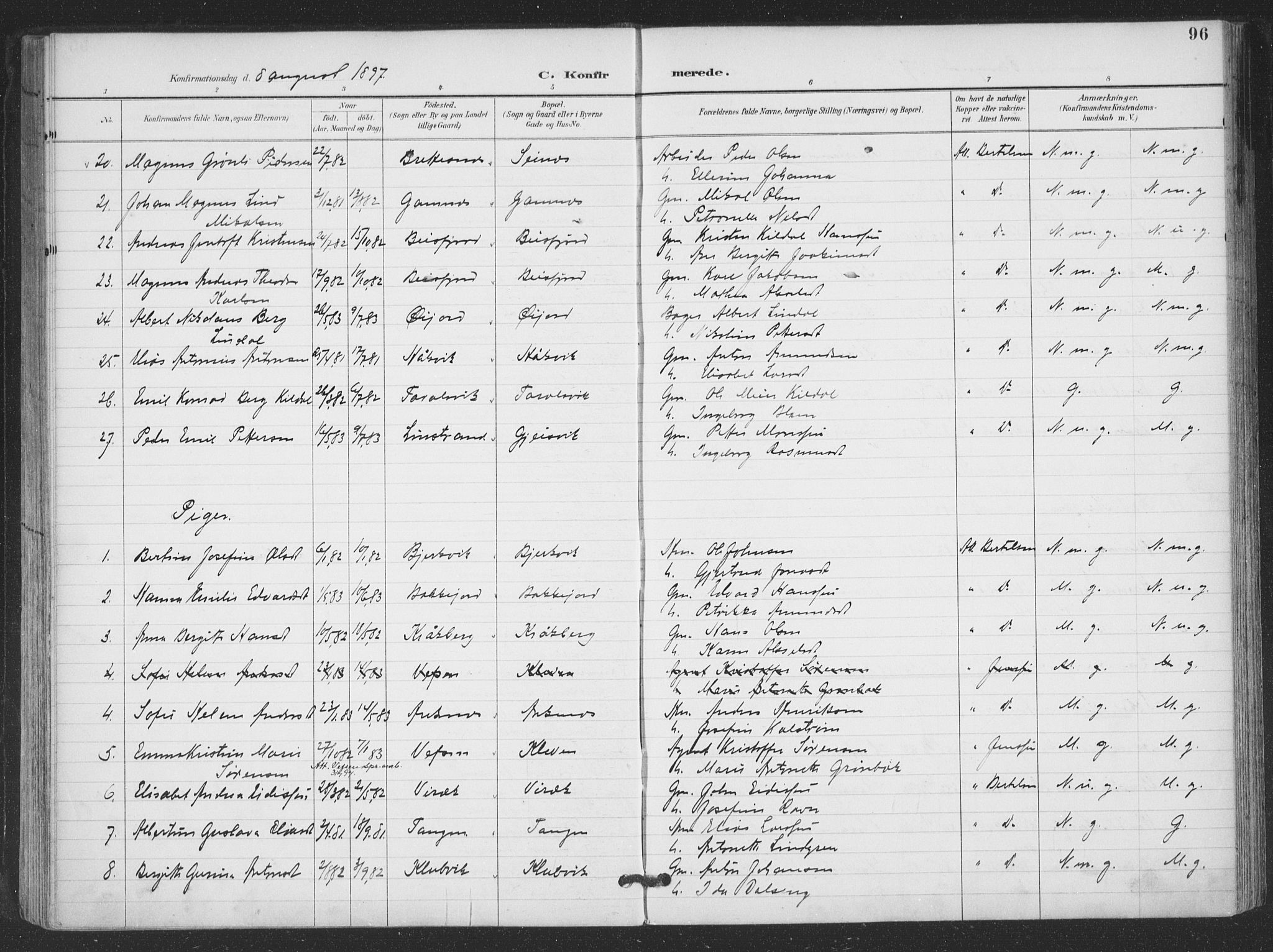 Ministerialprotokoller, klokkerbøker og fødselsregistre - Nordland, AV/SAT-A-1459/866/L0939: Parish register (official) no. 866A02, 1894-1906, p. 96