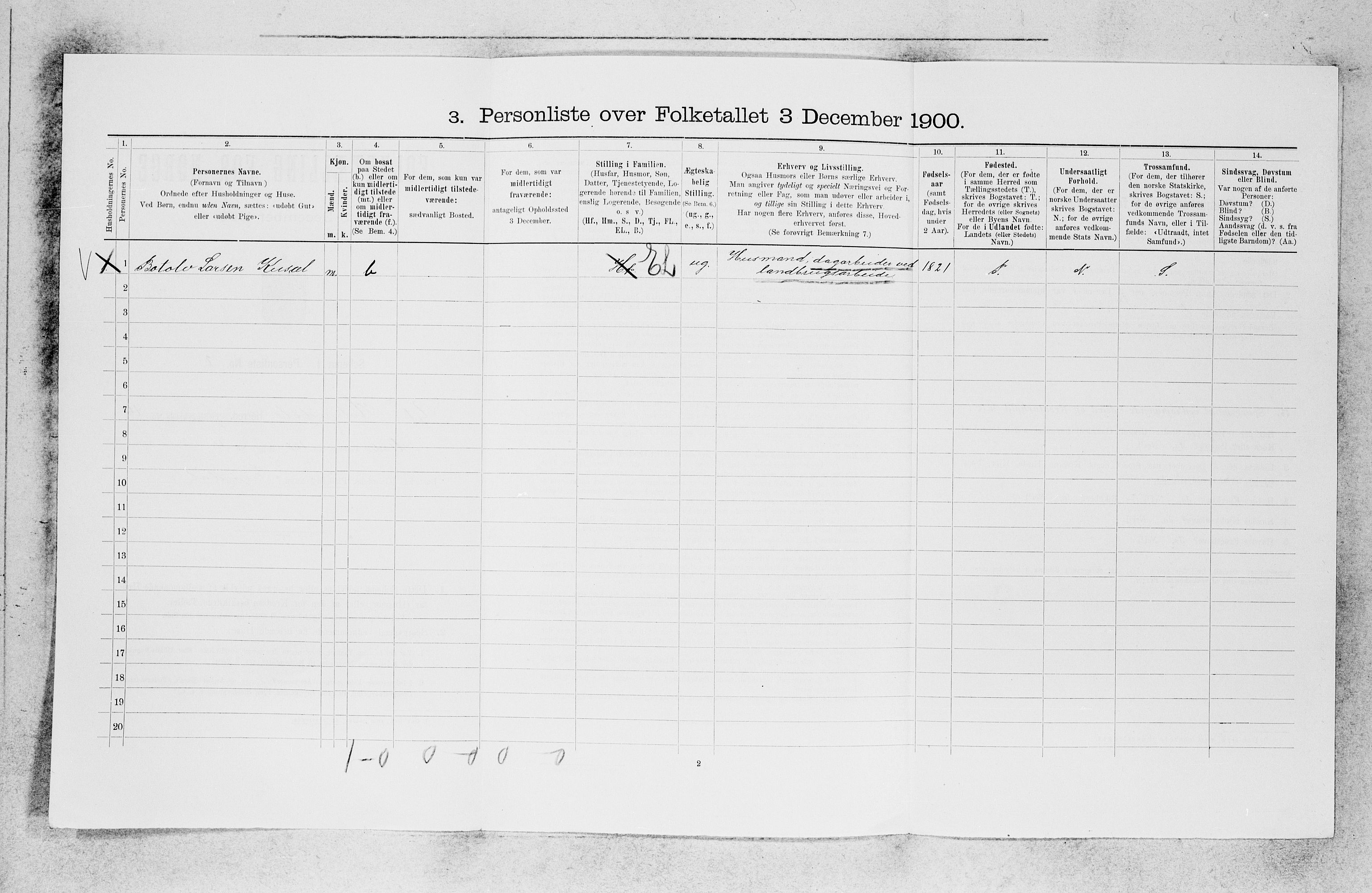 SAB, 1900 census for Ytre Holmedal, 1900, p. 1047