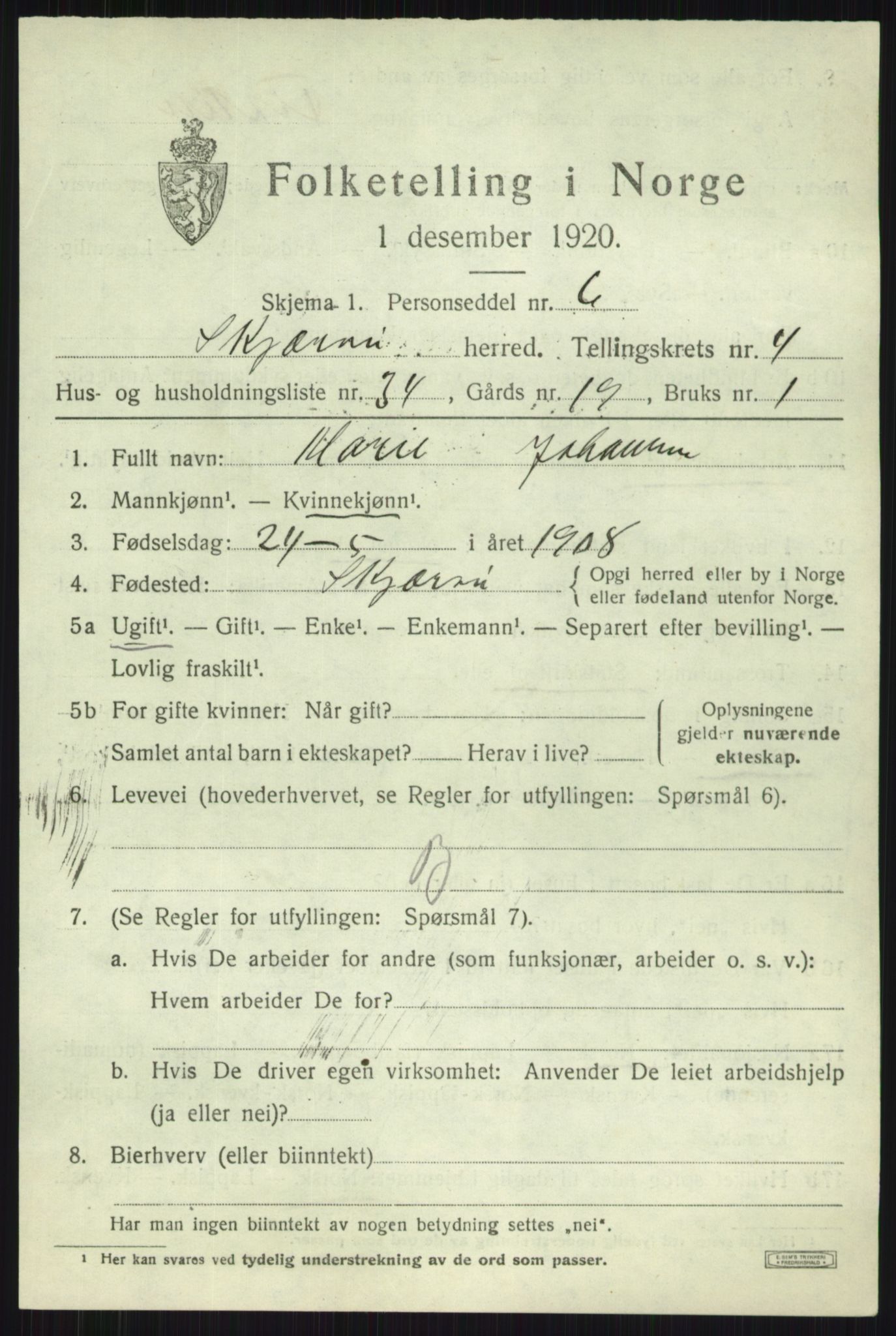 SATØ, 1920 census for Skjervøy, 1920, p. 2895