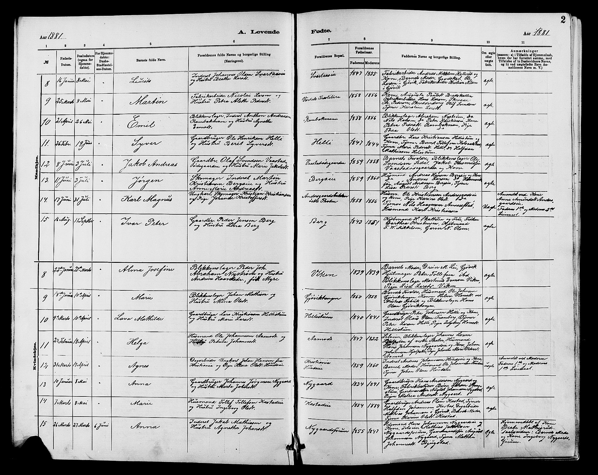 Vardal prestekontor, SAH/PREST-100/H/Ha/Hab/L0007: Parish register (copy) no. 7 /1, 1881-1895, p. 2