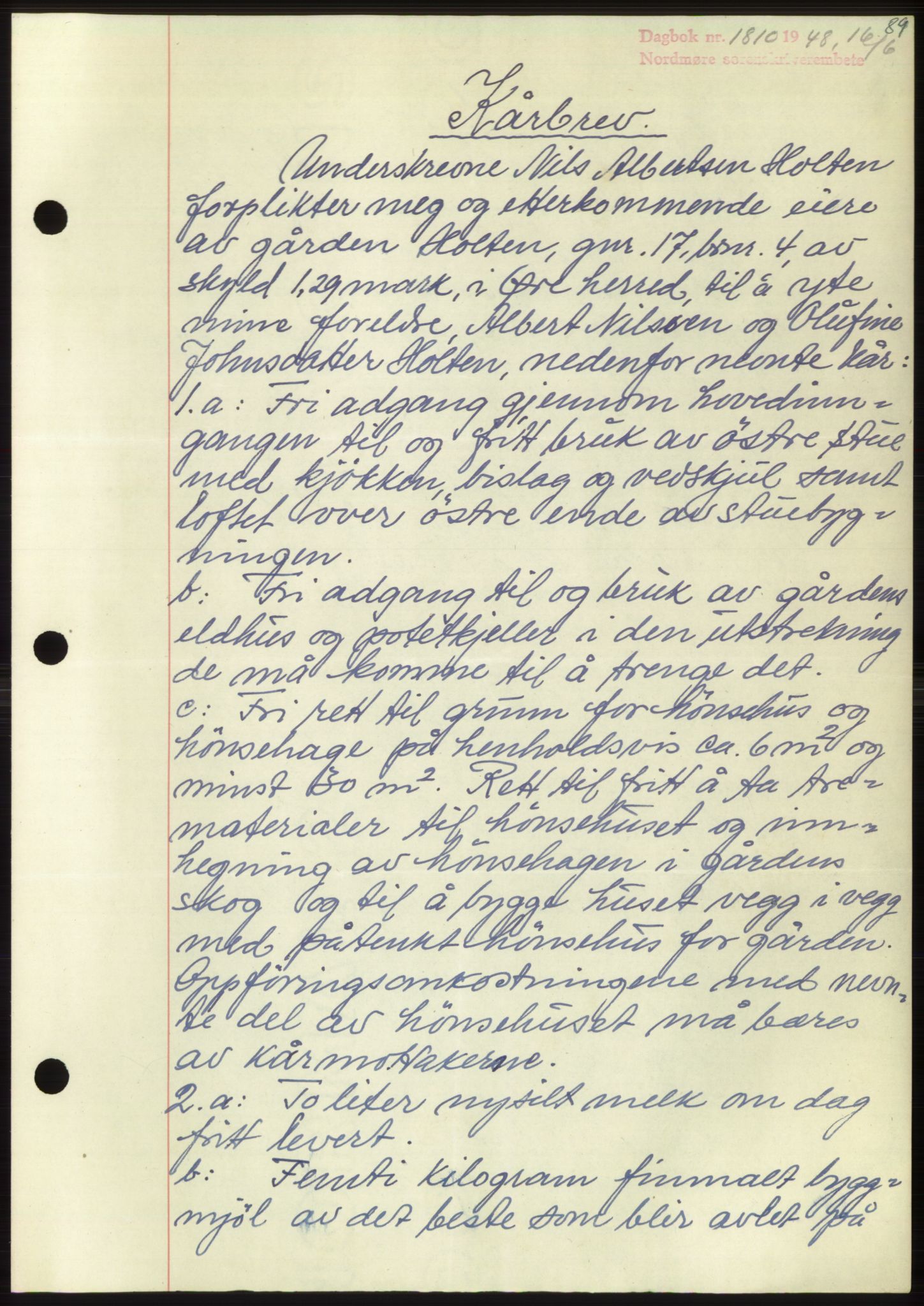 Nordmøre sorenskriveri, AV/SAT-A-4132/1/2/2Ca: Mortgage book no. B99, 1948-1948, Diary no: : 1810/1948