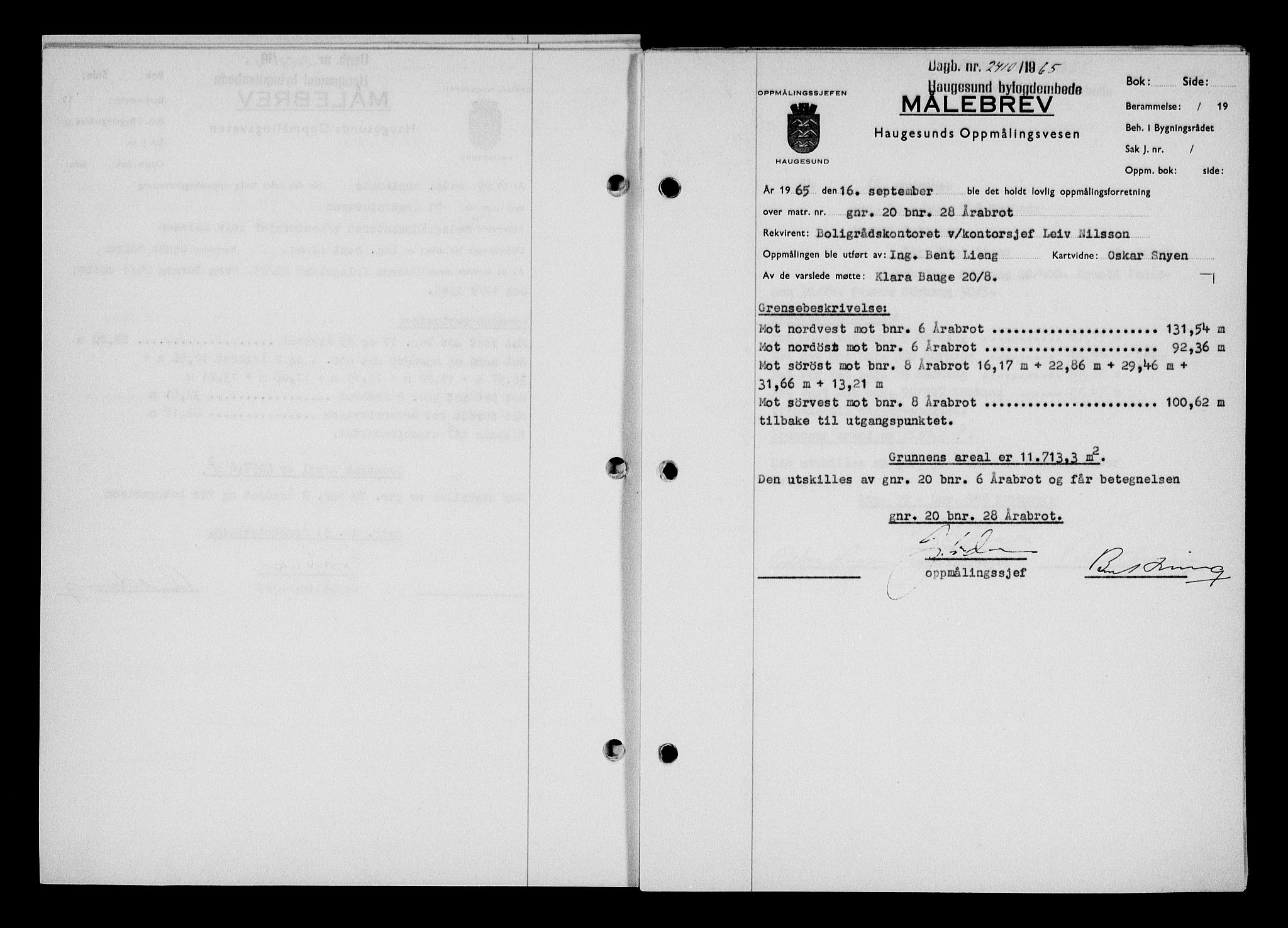 Haugesund tingrett, AV/SAST-A-101415/01/II/IIC/L0076: Mortgage book no. A 17, 1965-1966, Diary no: : 2410/1965