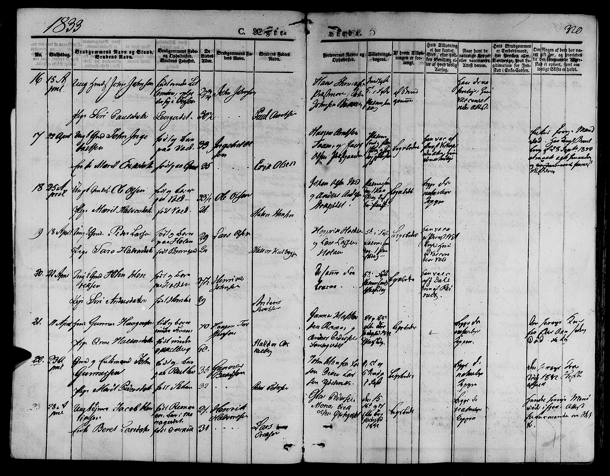 Ministerialprotokoller, klokkerbøker og fødselsregistre - Nord-Trøndelag, AV/SAT-A-1458/709/L0072: Parish register (official) no. 709A12, 1833-1844, p. 320