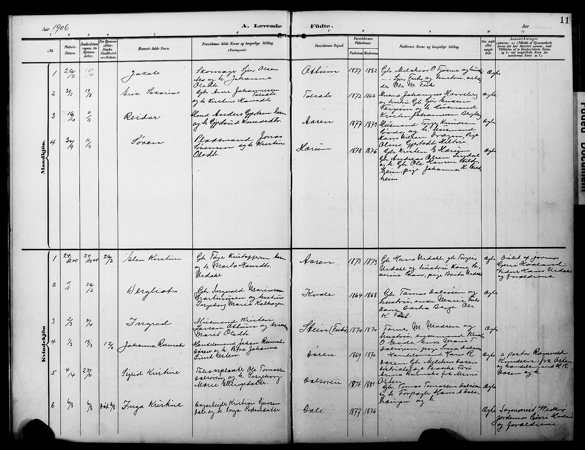 Luster sokneprestembete, AV/SAB-A-81101/H/Hab/Haba/L0001: Parish register (copy) no. A 1, 1903-1930, p. 11