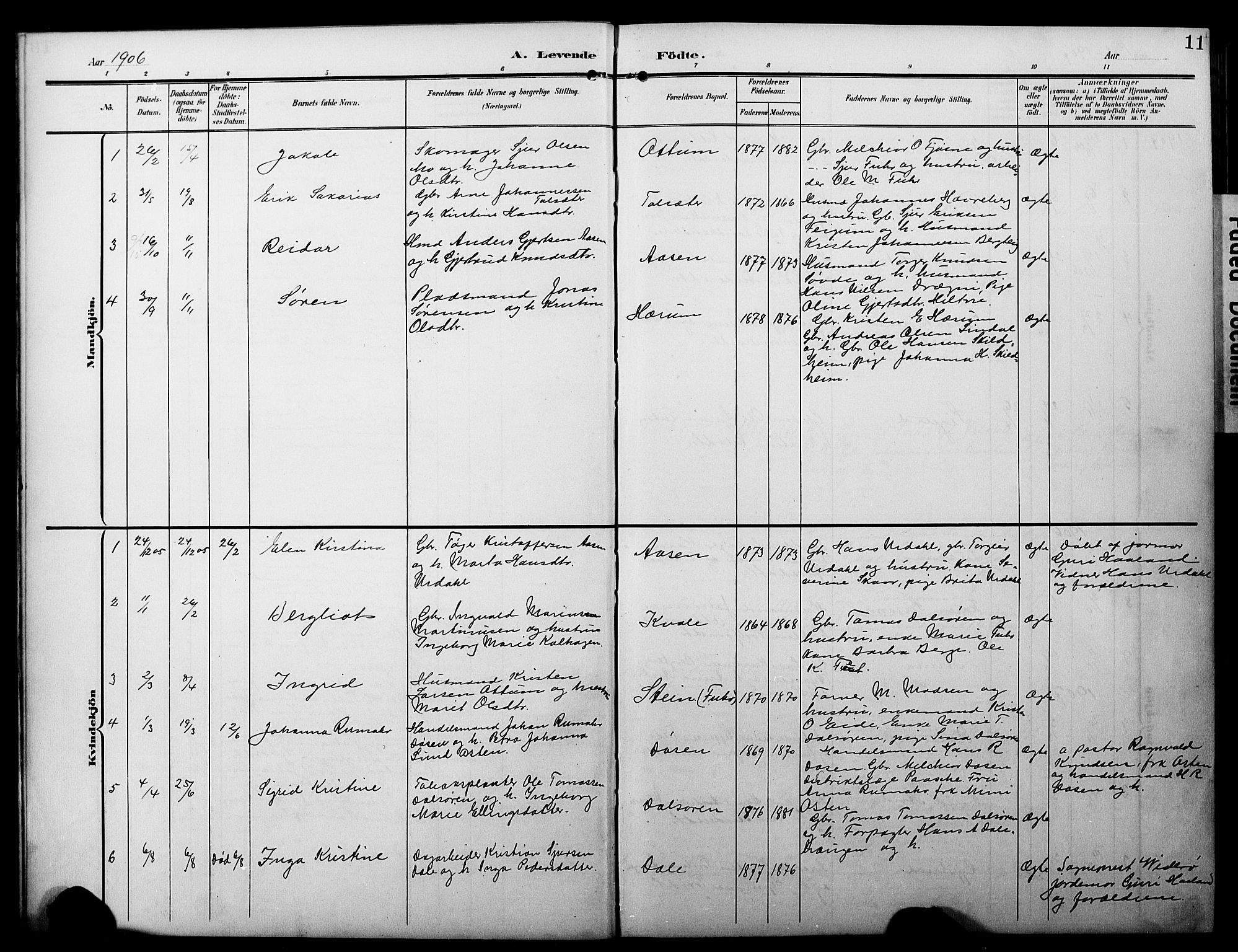 Luster sokneprestembete, SAB/A-81101/H/Hab/Haba/L0001: Parish register (copy) no. A 1, 1903-1930, p. 11