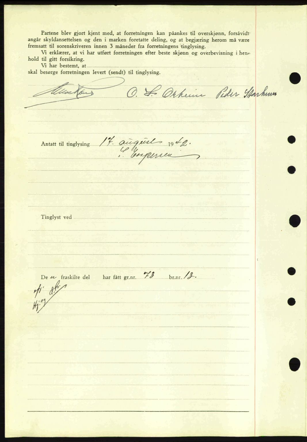 Nordfjord sorenskriveri, AV/SAB-A-2801/02/02b/02bj/L0007: Mortgage book no. A7, 1941-1943, Diary no: : 1014/1942