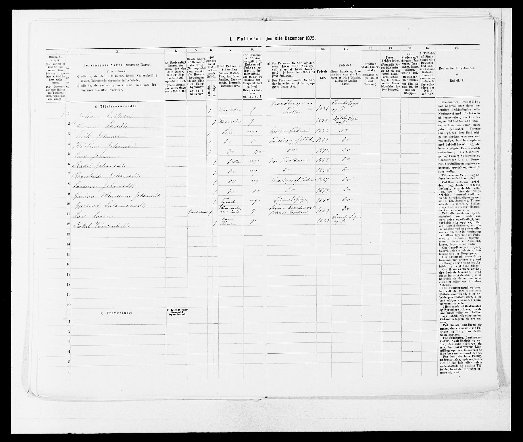 SAB, 1875 census for 1246P Fjell, 1875, p. 820