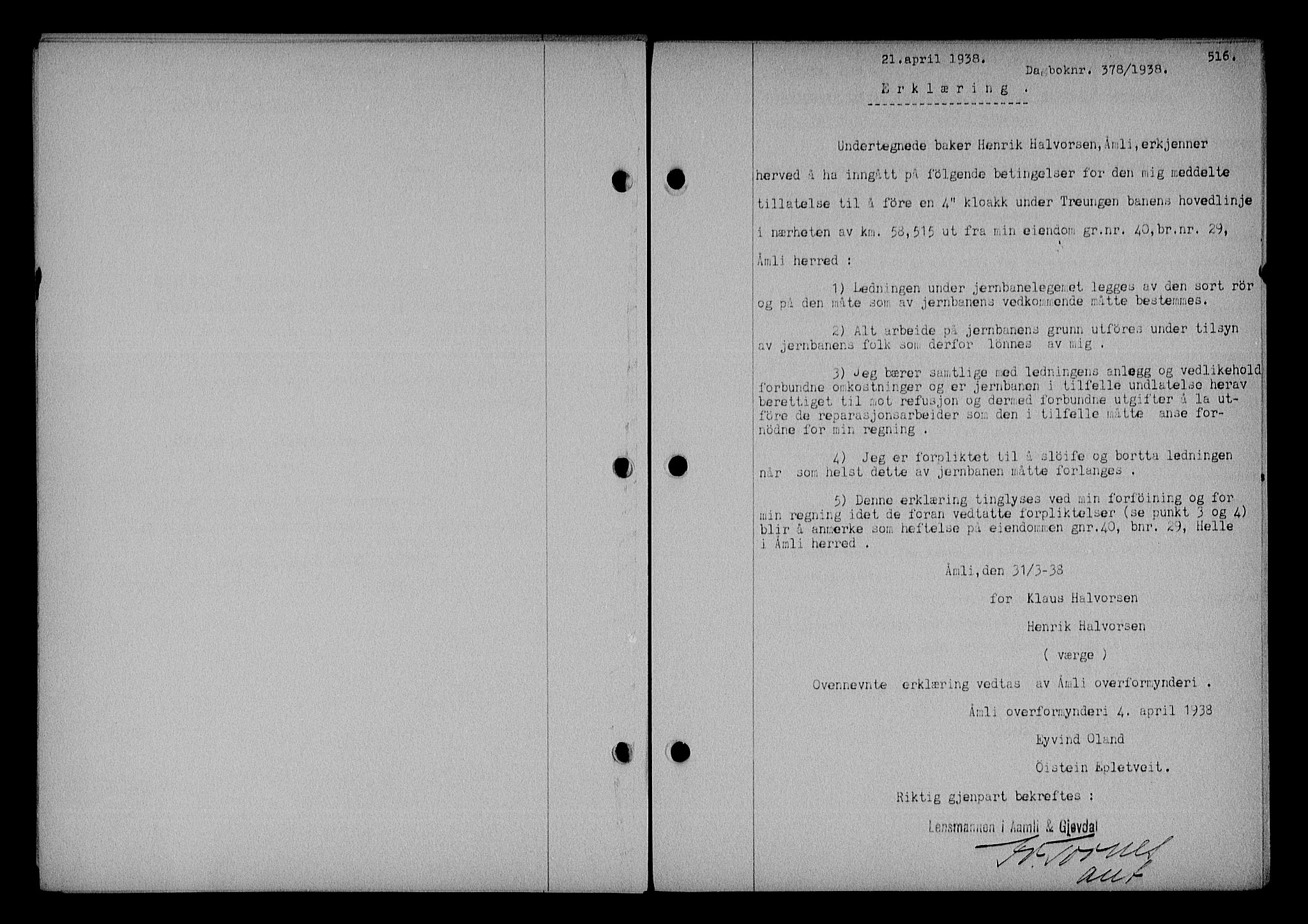 Nedenes sorenskriveri, SAK/1221-0006/G/Gb/Gba/L0044: Mortgage book no. 40, 1937-1938, Diary no: : 378/1938