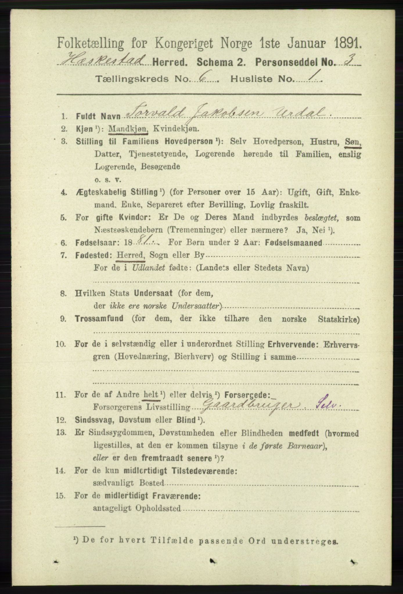 RA, 1891 census for 1113 Heskestad, 1891, p. 1017