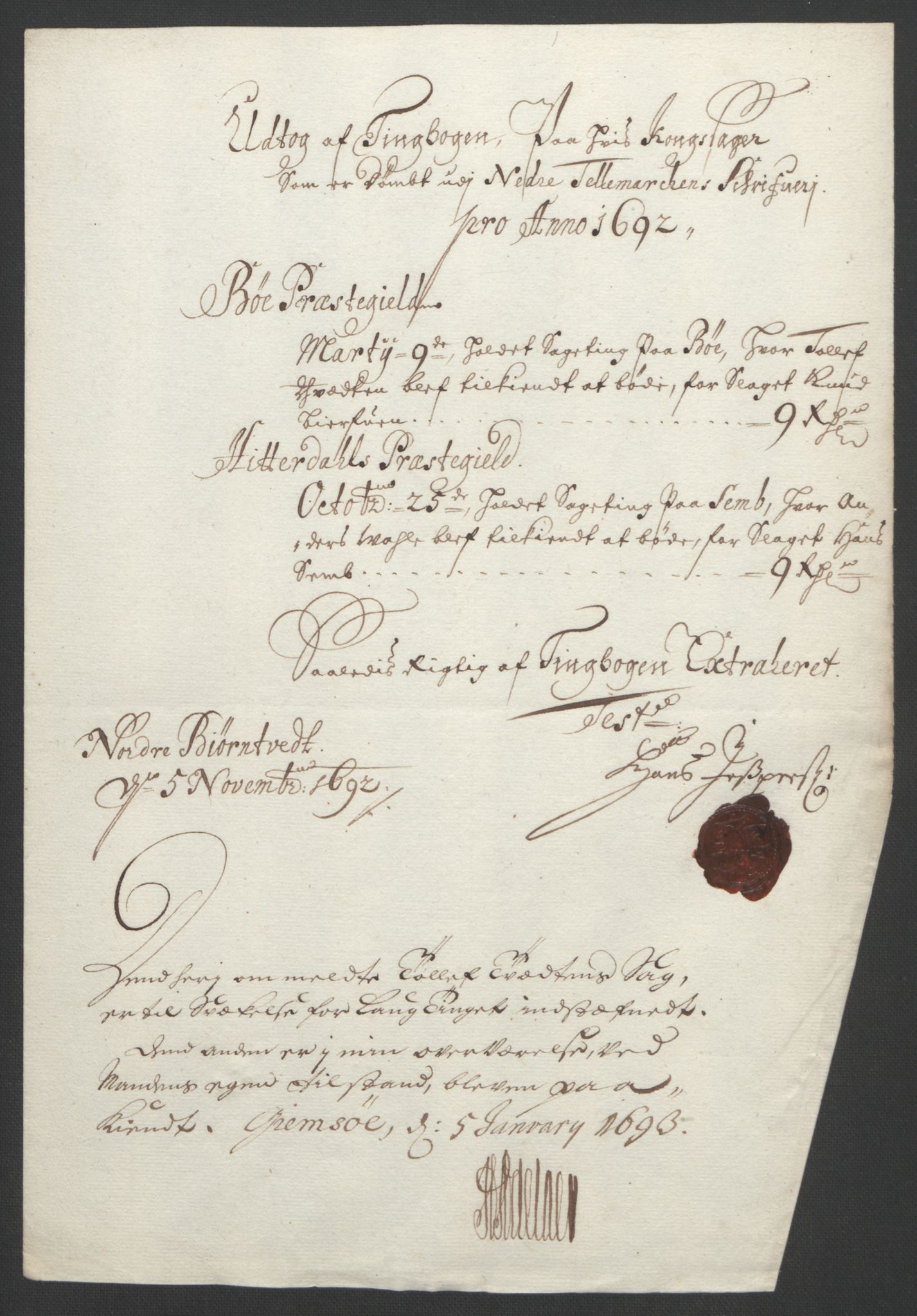 Rentekammeret inntil 1814, Reviderte regnskaper, Fogderegnskap, AV/RA-EA-4092/R35/L2090: Fogderegnskap Øvre og Nedre Telemark, 1692, p. 15