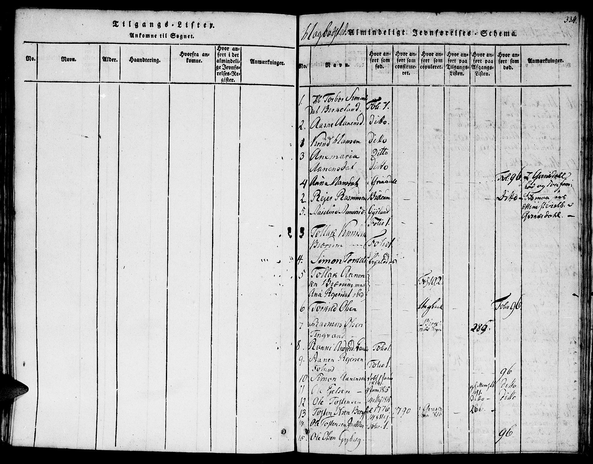 Hægebostad sokneprestkontor, SAK/1111-0024/F/Fa/Faa/L0002: Parish register (official) no. A 2 /1, 1816-1825, p. 334