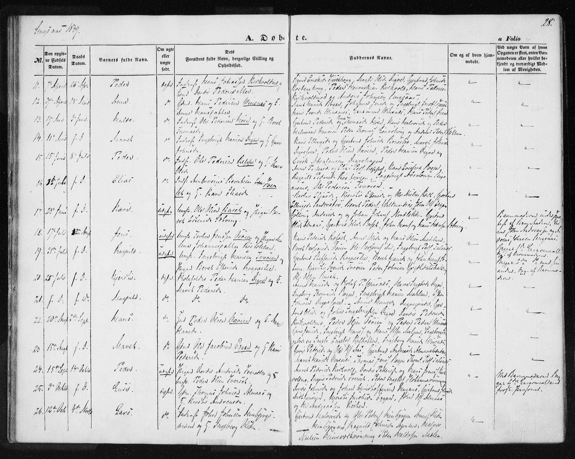 Ministerialprotokoller, klokkerbøker og fødselsregistre - Sør-Trøndelag, SAT/A-1456/685/L0964: Parish register (official) no. 685A06 /2, 1846-1859, p. 28