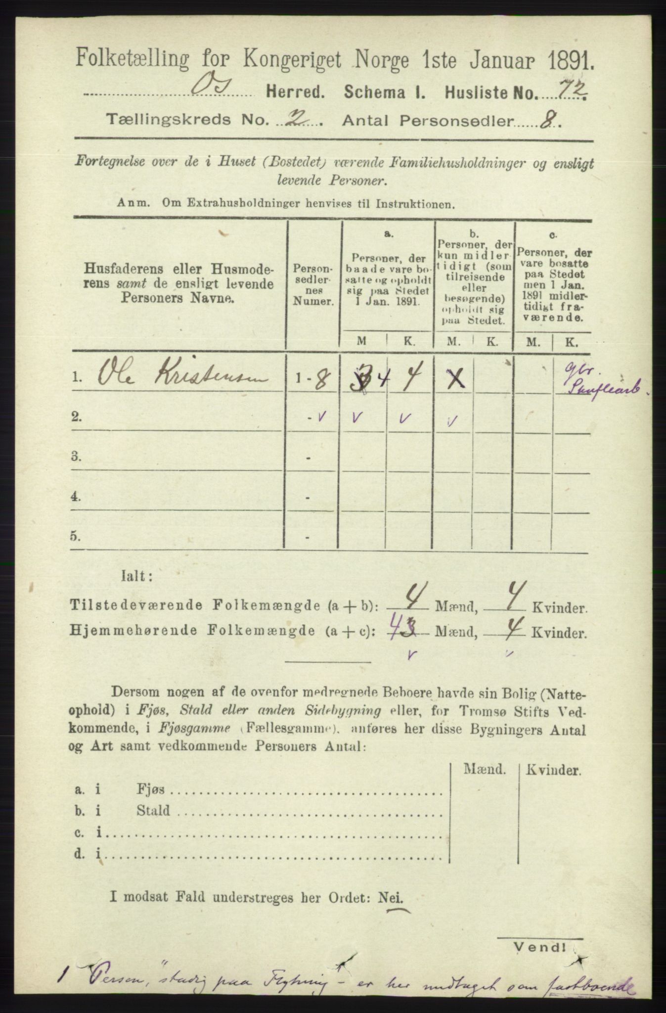 RA, 1891 census for 1243 Os, 1891, p. 426