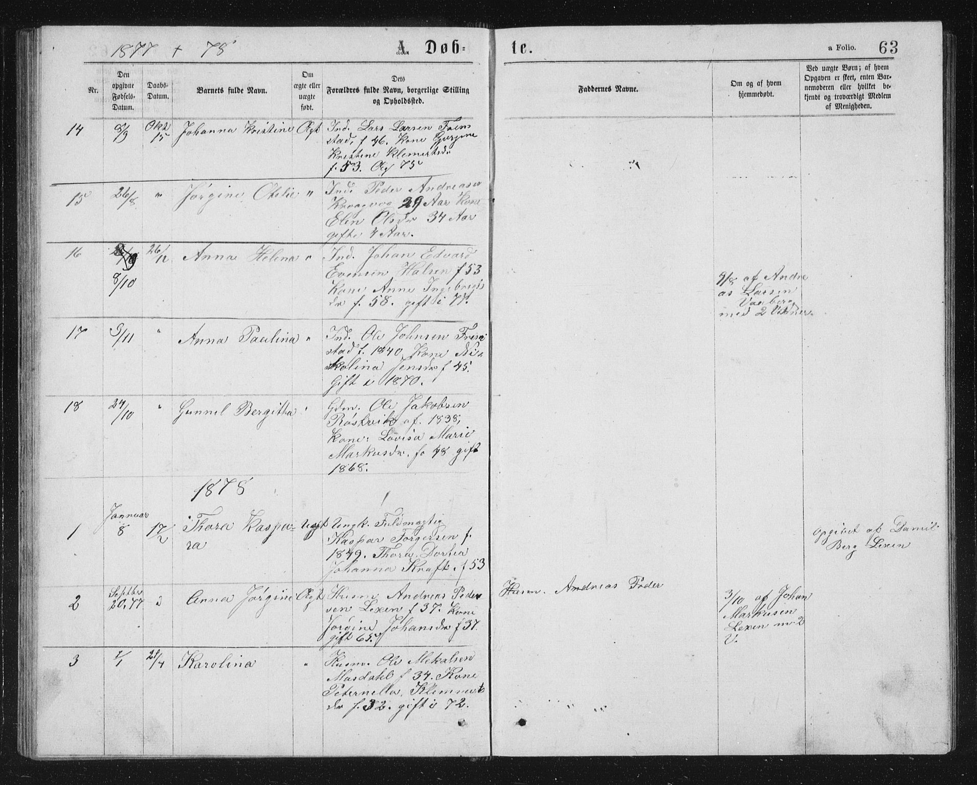 Ministerialprotokoller, klokkerbøker og fødselsregistre - Sør-Trøndelag, SAT/A-1456/662/L0756: Parish register (copy) no. 662C01, 1869-1891, p. 63