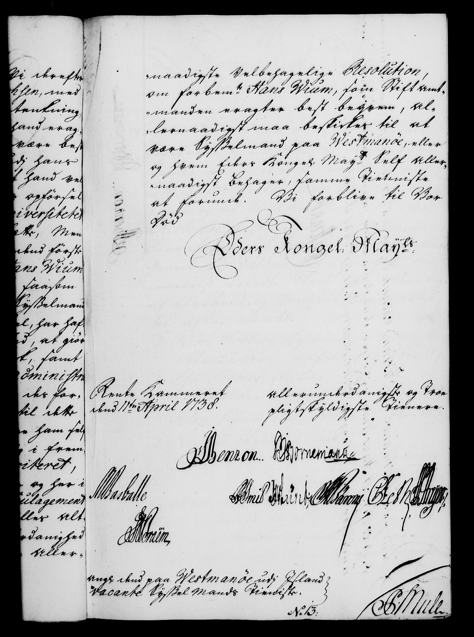 Rentekammeret, Kammerkanselliet, RA/EA-3111/G/Gf/Gfa/L0021: Norsk relasjons- og resolusjonsprotokoll (merket RK 52.21), 1738, p. 155