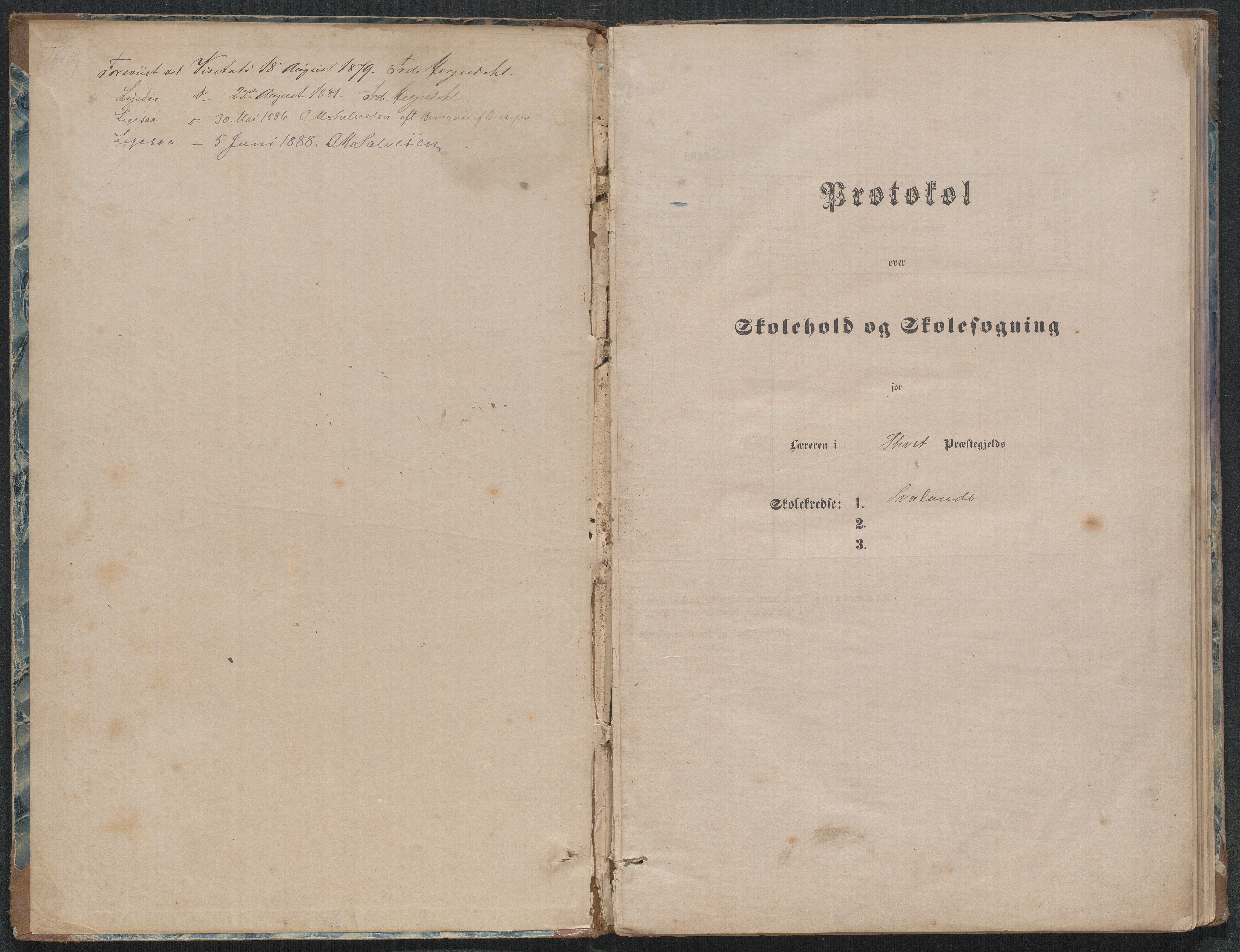 Birkenes kommune, Ås/Svaland skolekrets, AAKS/KA0928-550i_91/F02/L0001: Skoleprotokoll Svaland, Skjerkilen, Ås, 1875-1914, p. 1