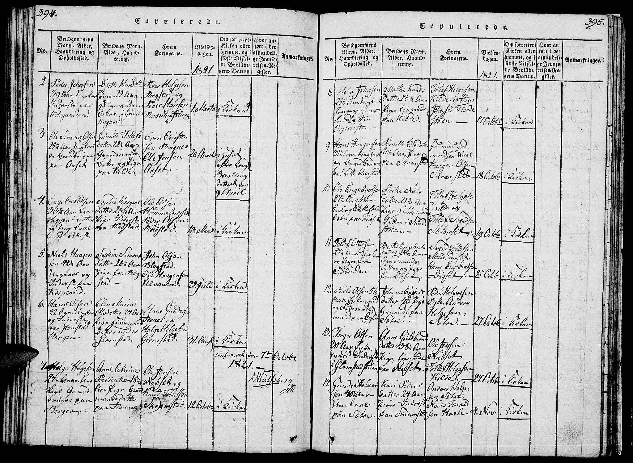 Åmot prestekontor, Hedmark, SAH/PREST-056/H/Ha/Hab/L0001: Parish register (copy) no. 1, 1815-1847, p. 394-395