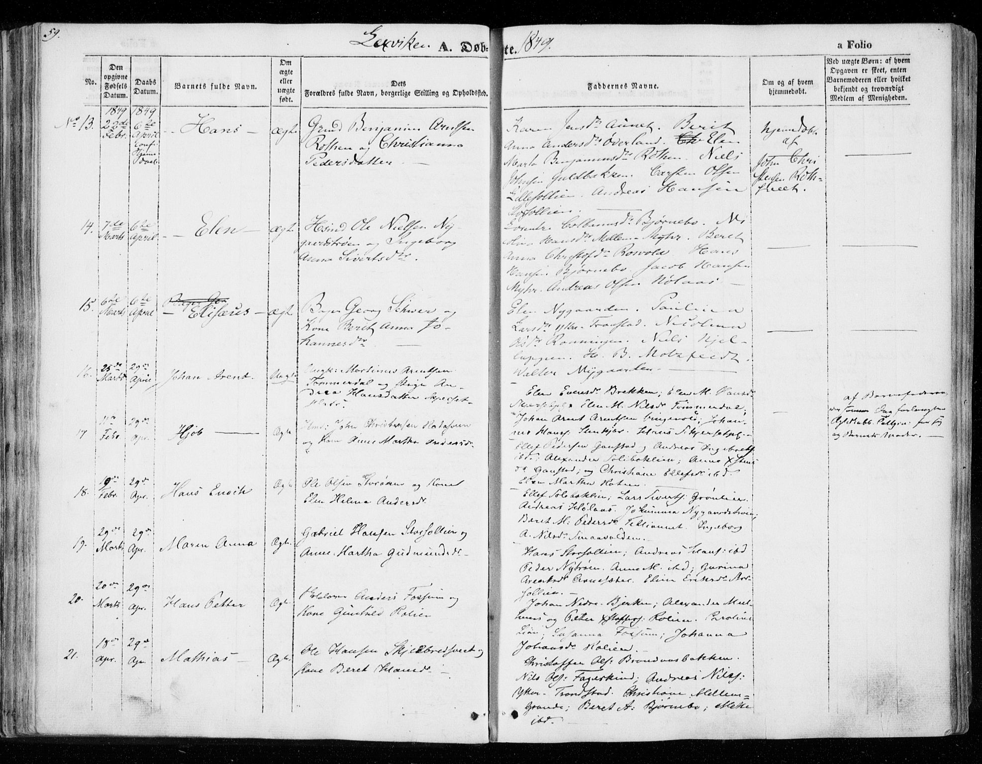 Ministerialprotokoller, klokkerbøker og fødselsregistre - Nord-Trøndelag, SAT/A-1458/701/L0007: Parish register (official) no. 701A07 /1, 1842-1854, p. 59