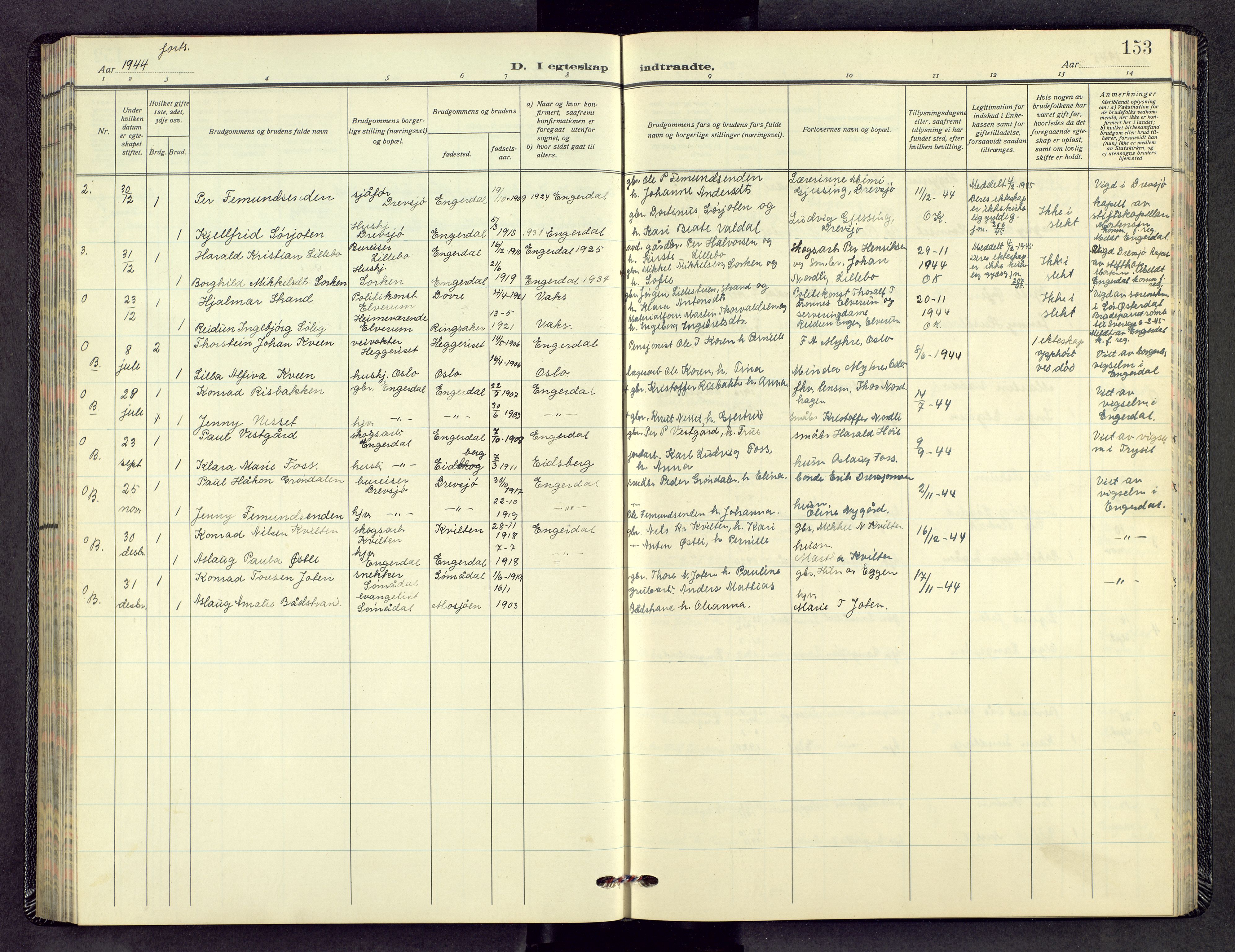 Engerdal prestekontor, SAH/PREST-048/H/Ha/Hab/L0002: Parish register (copy) no. 2, 1941-1958, p. 152b-153a