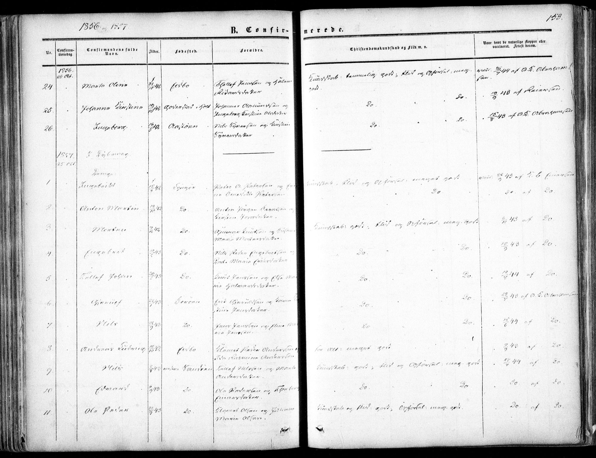 Dypvåg sokneprestkontor, SAK/1111-0007/F/Fa/Faa/L0006: Parish register (official) no. A 6, 1855-1872, p. 153