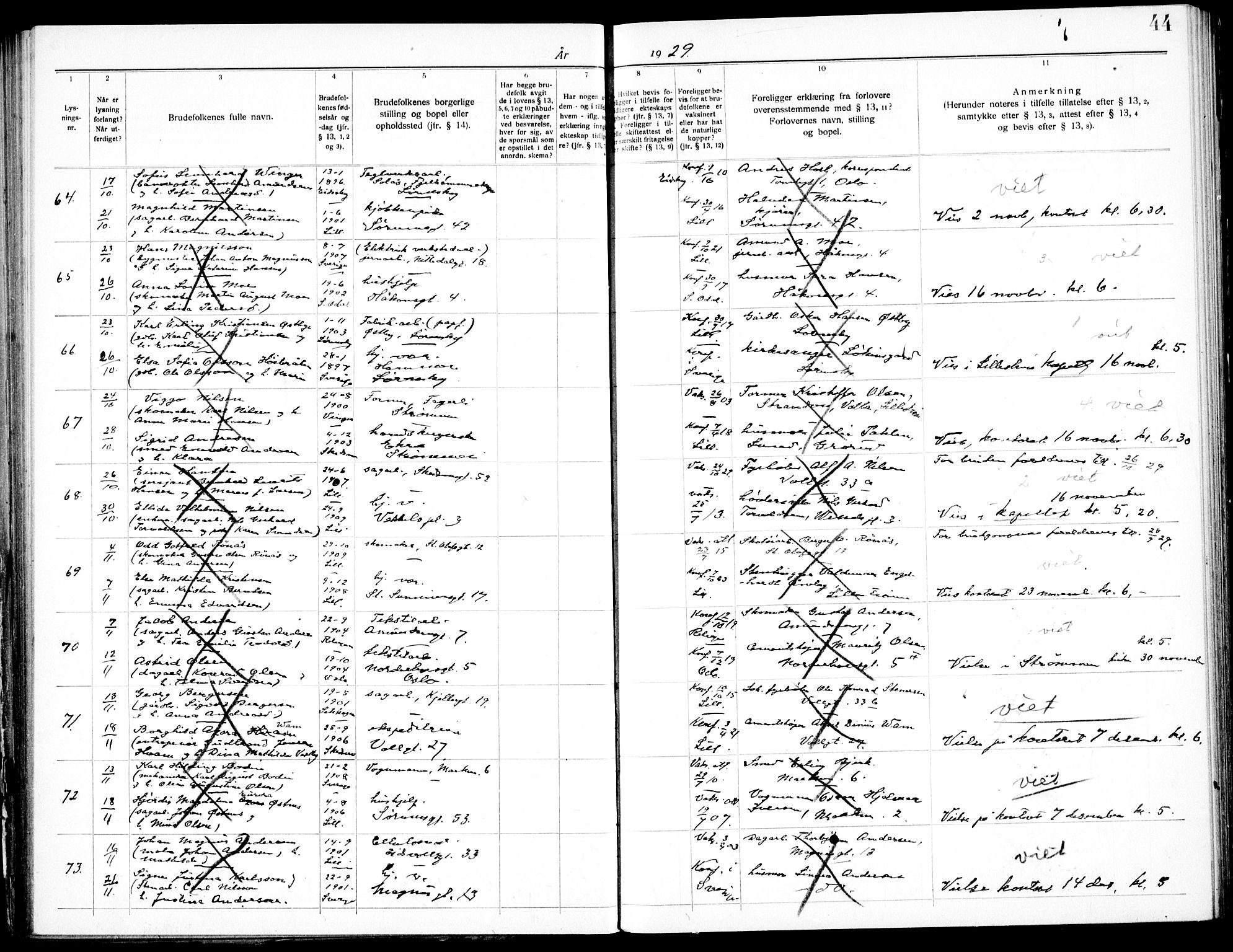Skedsmo prestekontor Kirkebøker, SAO/A-10033a/H/Hc/L0001: Banns register no. III 1, 1919-1938, p. 44