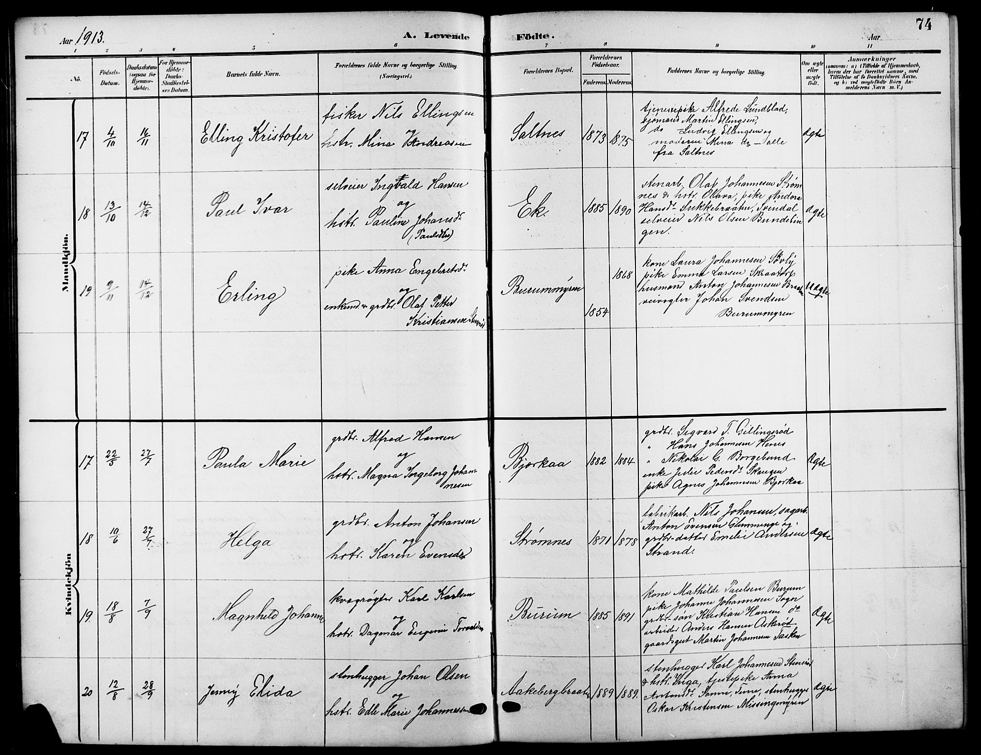 Råde prestekontor kirkebøker, AV/SAO-A-2009/G/Ga/L0001: Parish register (copy) no. 1, 1903-1925, p. 74