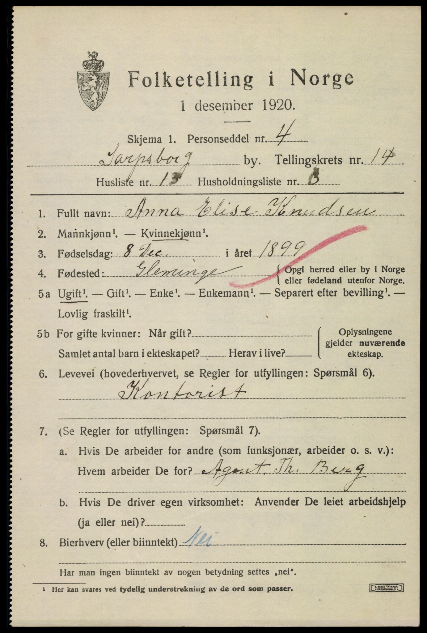 SAO, 1920 census for Sarpsborg, 1920, p. 28544