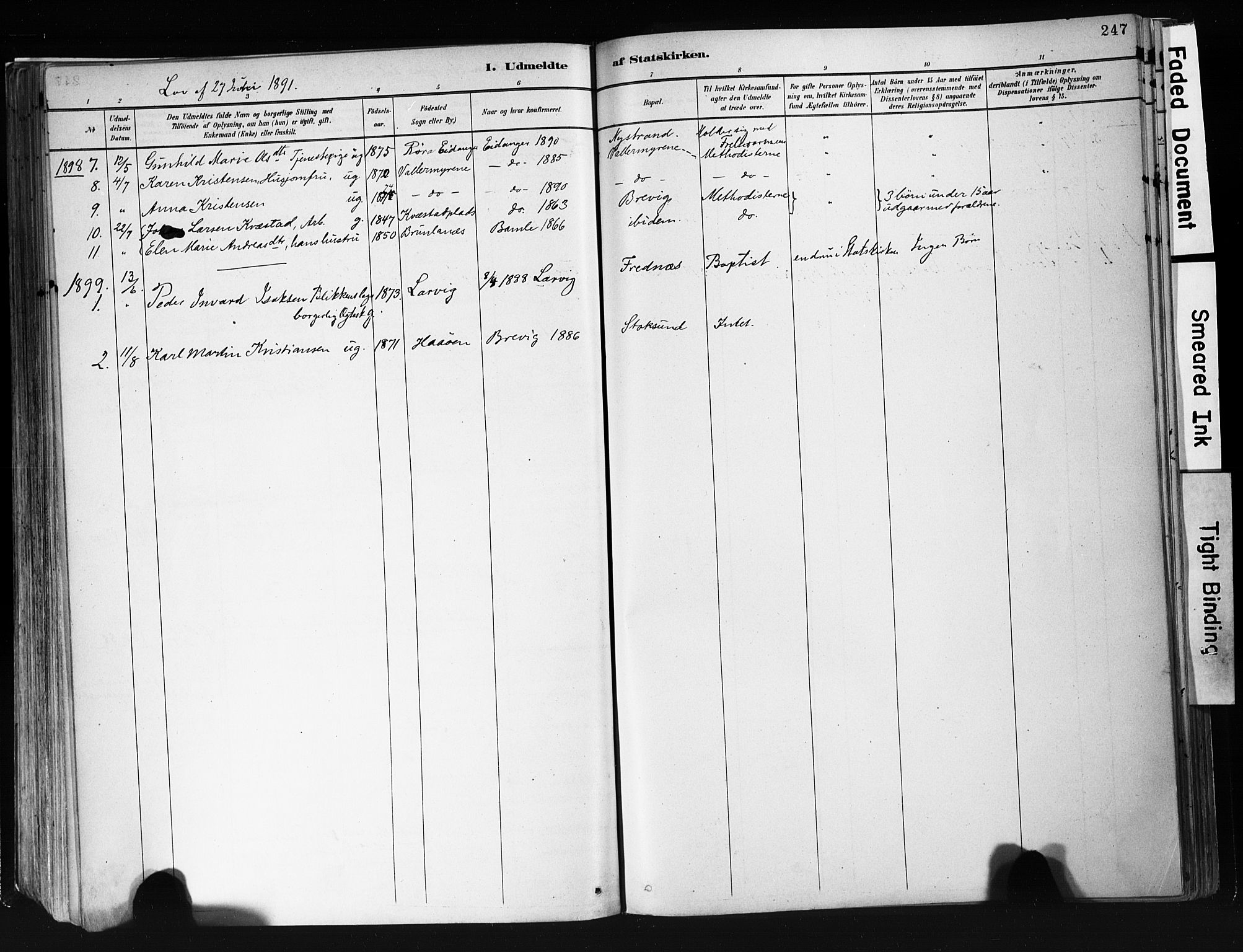 Eidanger kirkebøker, SAKO/A-261/F/Fa/L0012: Parish register (official) no. 12, 1879-1900, p. 247