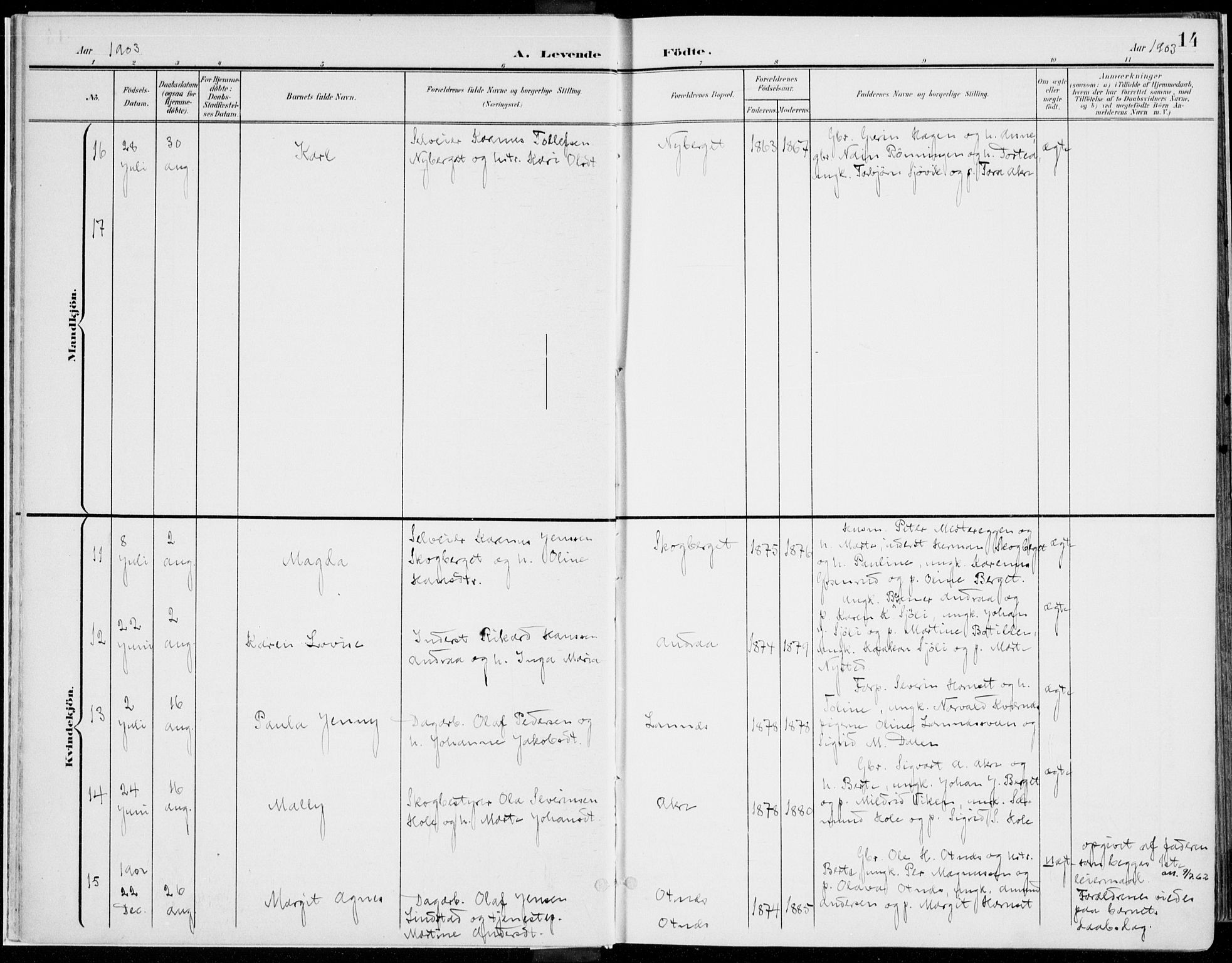 Rendalen prestekontor, AV/SAH-PREST-054/H/Ha/Haa/L0011: Parish register (official) no. 11, 1901-1925, p. 14