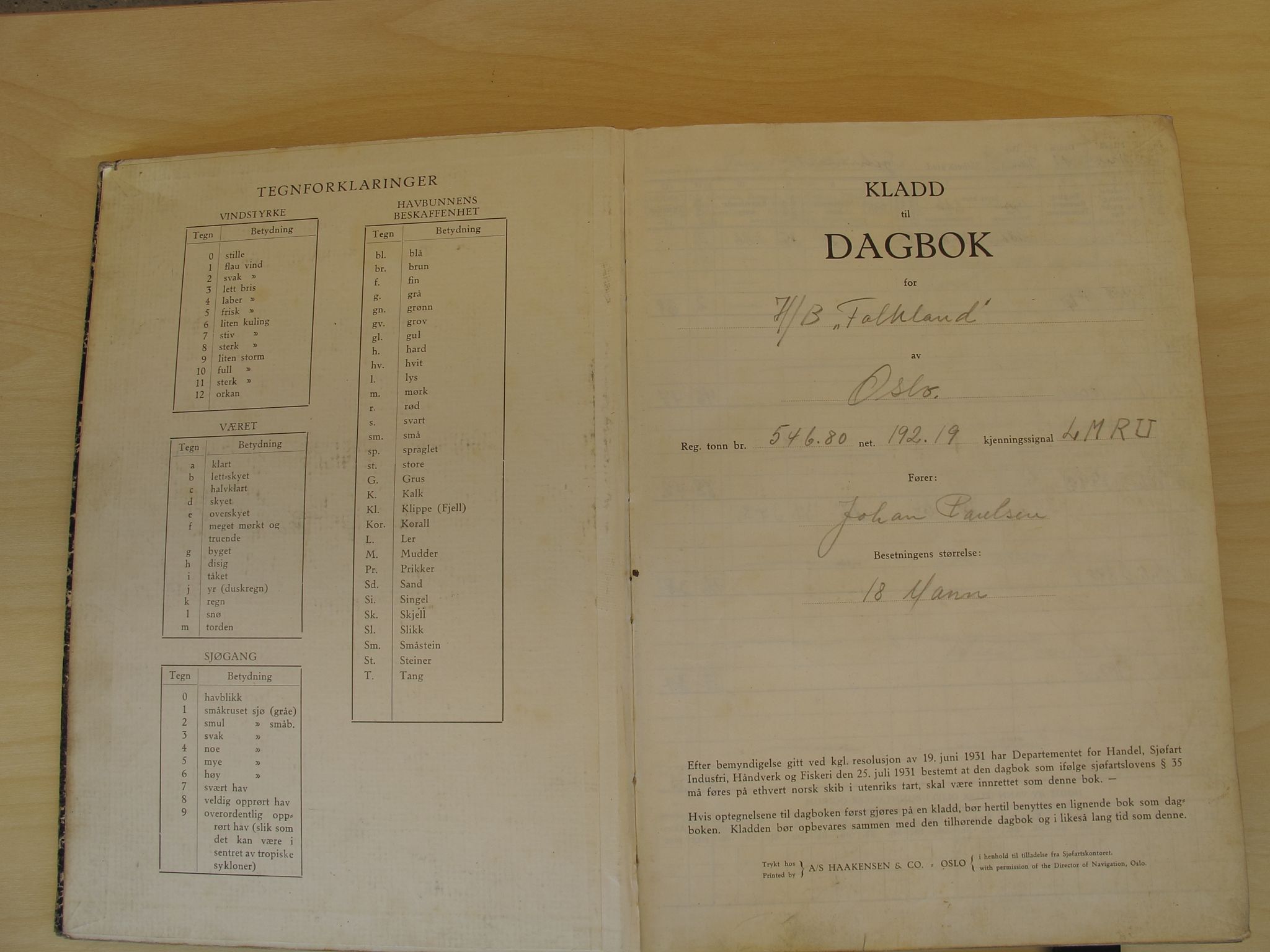 Pa 262 - Hvalfangerselskapet Pelagos AS, VEMU/A-1330/F/Fa/L0006: Falkland, hb - dekksdagbok, 1952