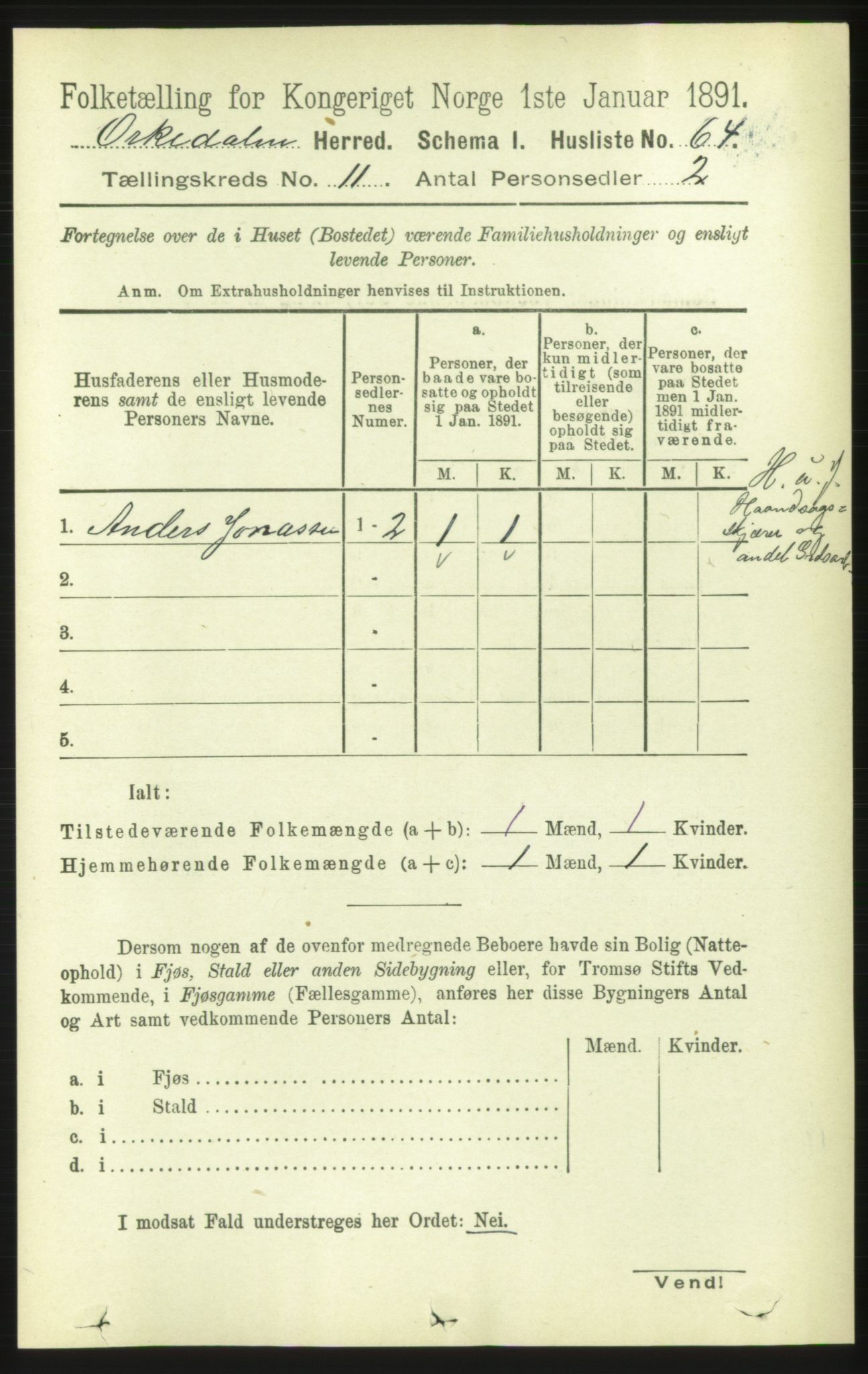 RA, 1891 census for 1638 Orkdal, 1891, p. 5143