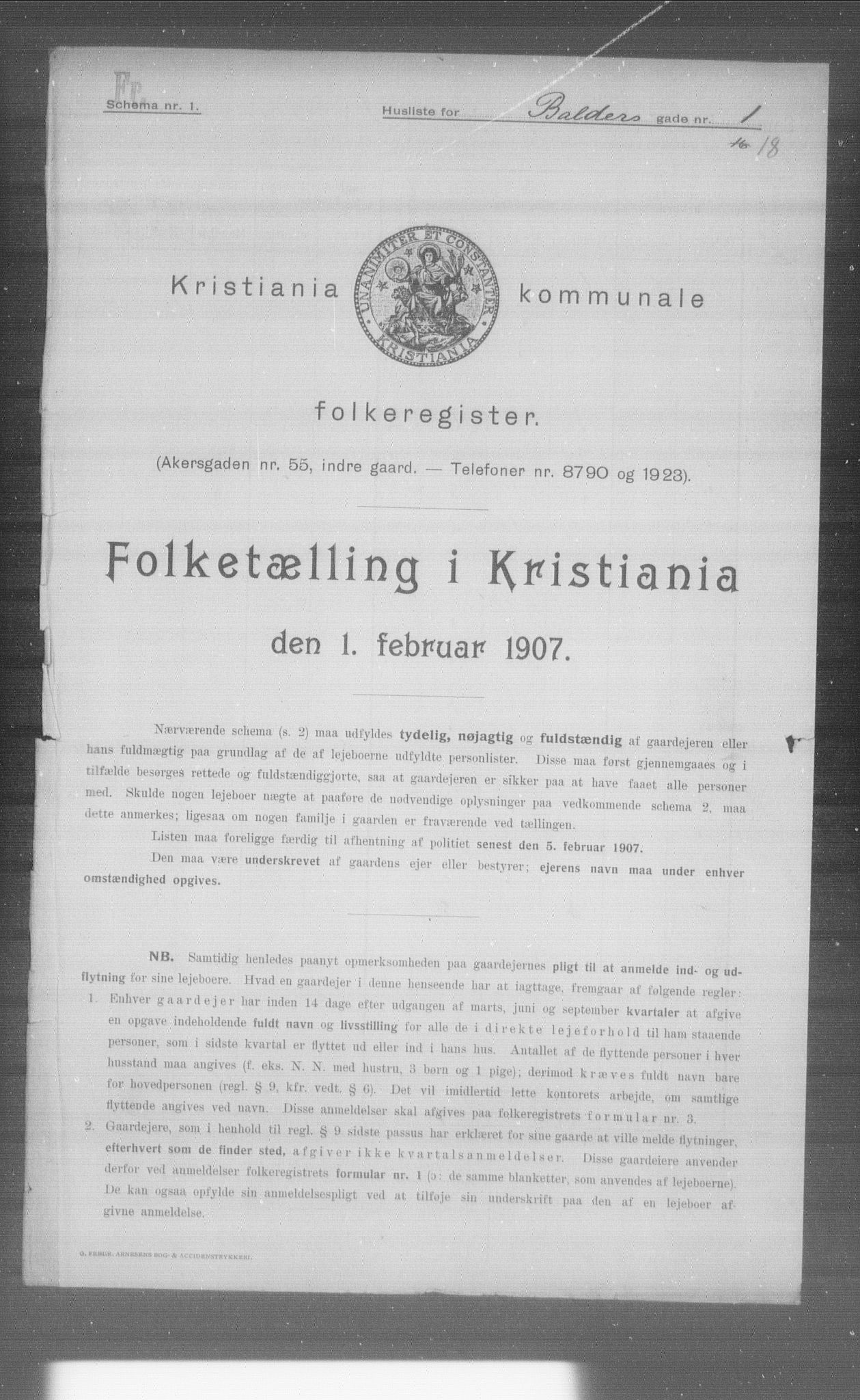 OBA, Municipal Census 1907 for Kristiania, 1907, p. 1628