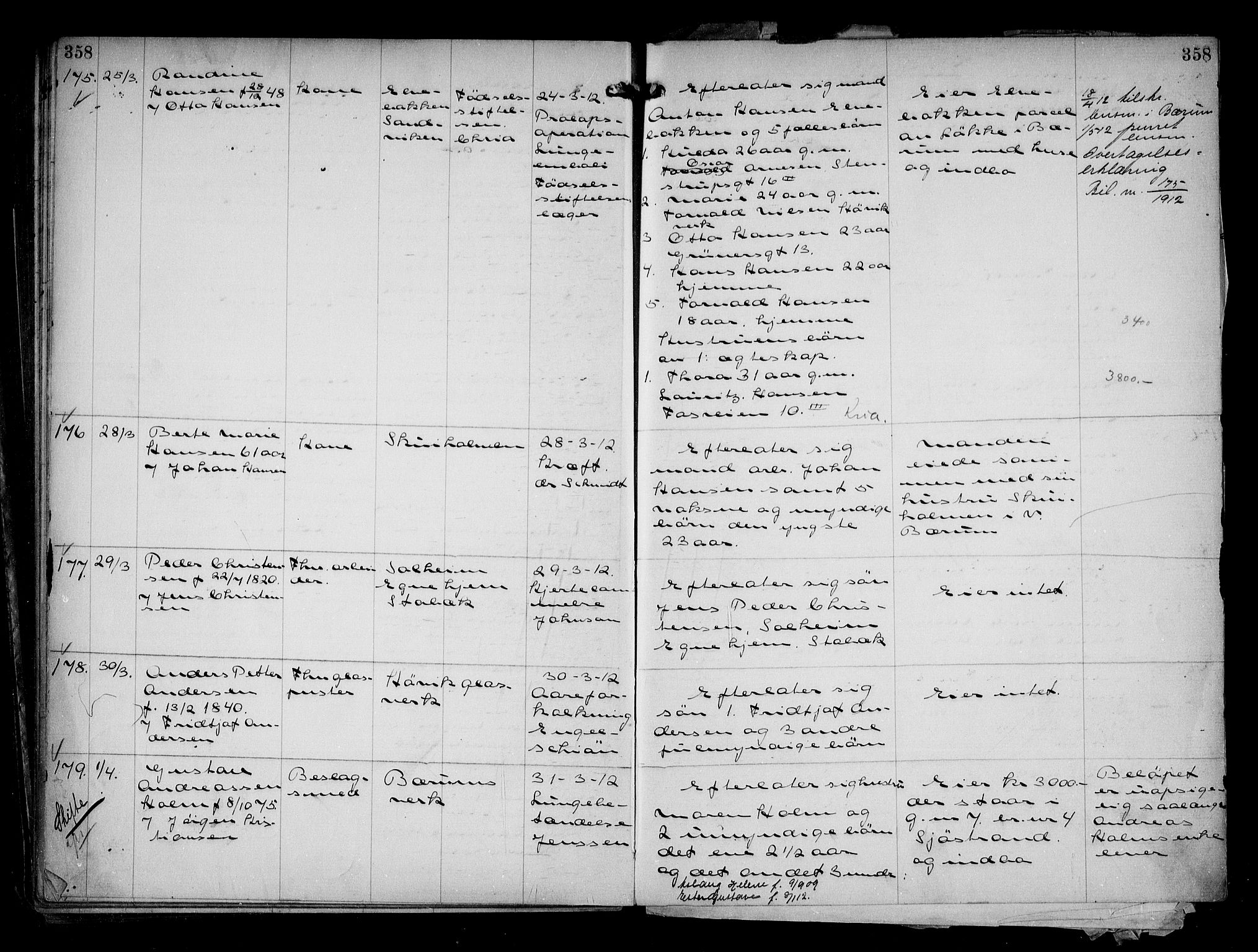 Aker kriminaldommer, skifte- og auksjonsforvalterembete, SAO/A-10452/H/Hb/Hba/Hbaa/L0002: Dødsfallsprotokoll, 1907-1912, p. 358