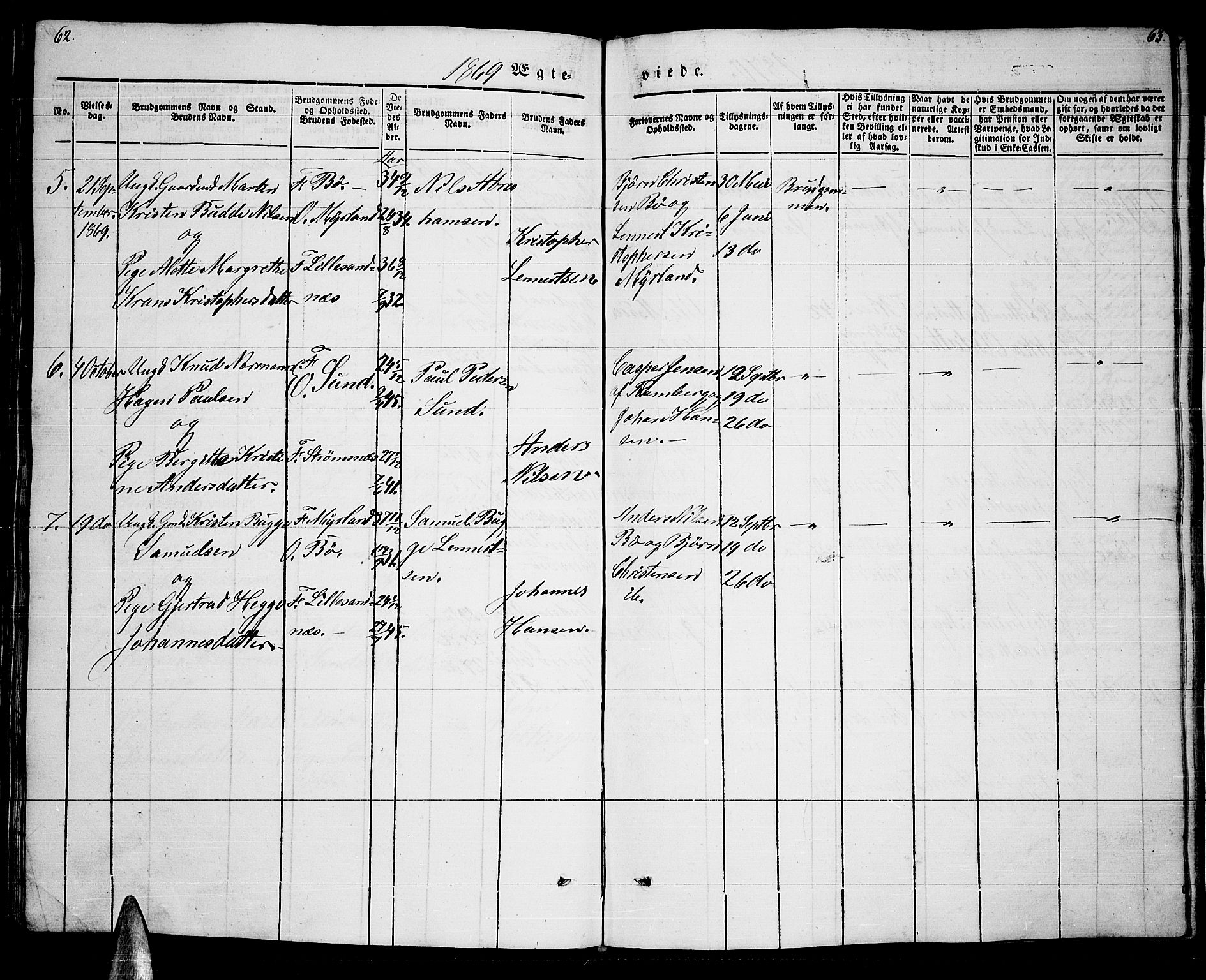 Ministerialprotokoller, klokkerbøker og fødselsregistre - Nordland, AV/SAT-A-1459/885/L1212: Parish register (copy) no. 885C01, 1847-1873, p. 62-63