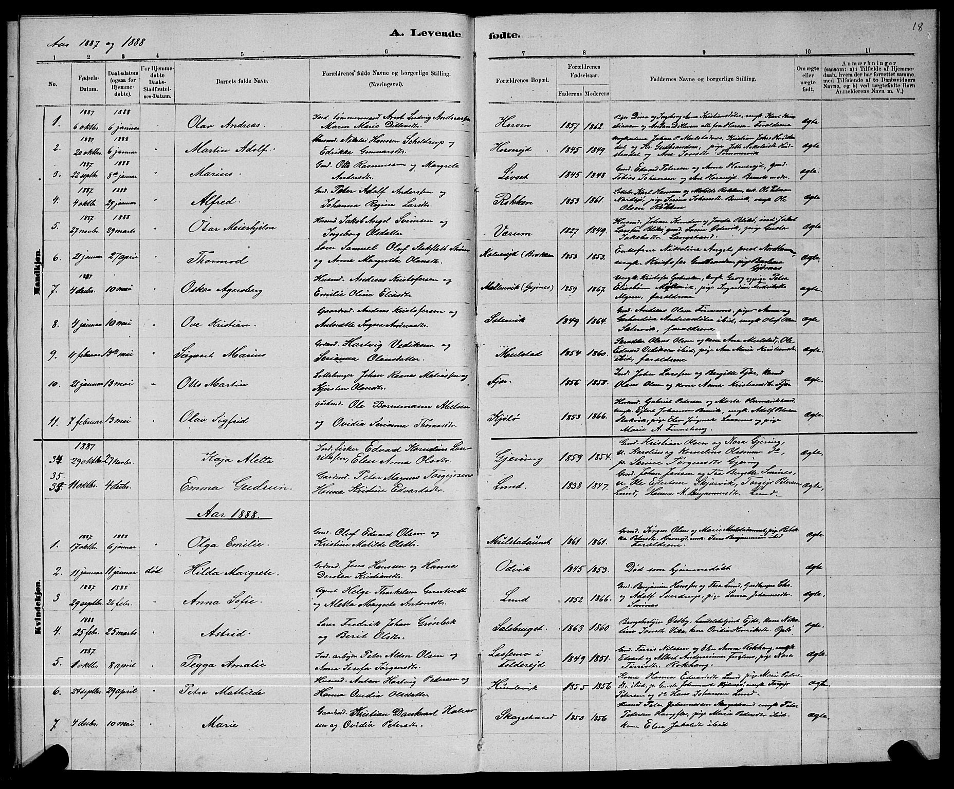 Ministerialprotokoller, klokkerbøker og fødselsregistre - Nord-Trøndelag, AV/SAT-A-1458/780/L0651: Parish register (copy) no. 780C03, 1884-1898, p. 18