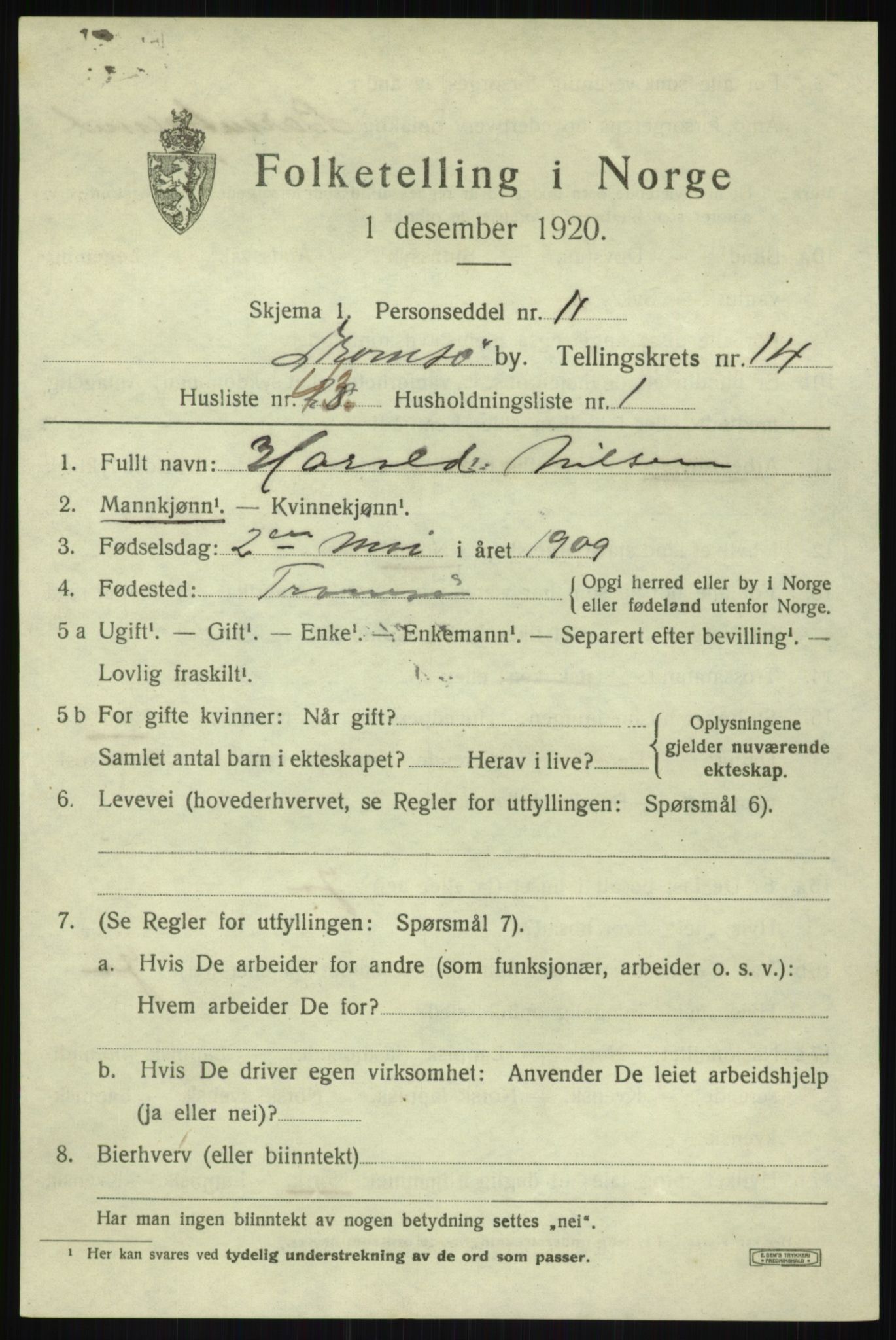 SATØ, 1920 census for Tromsø, 1920, p. 27077