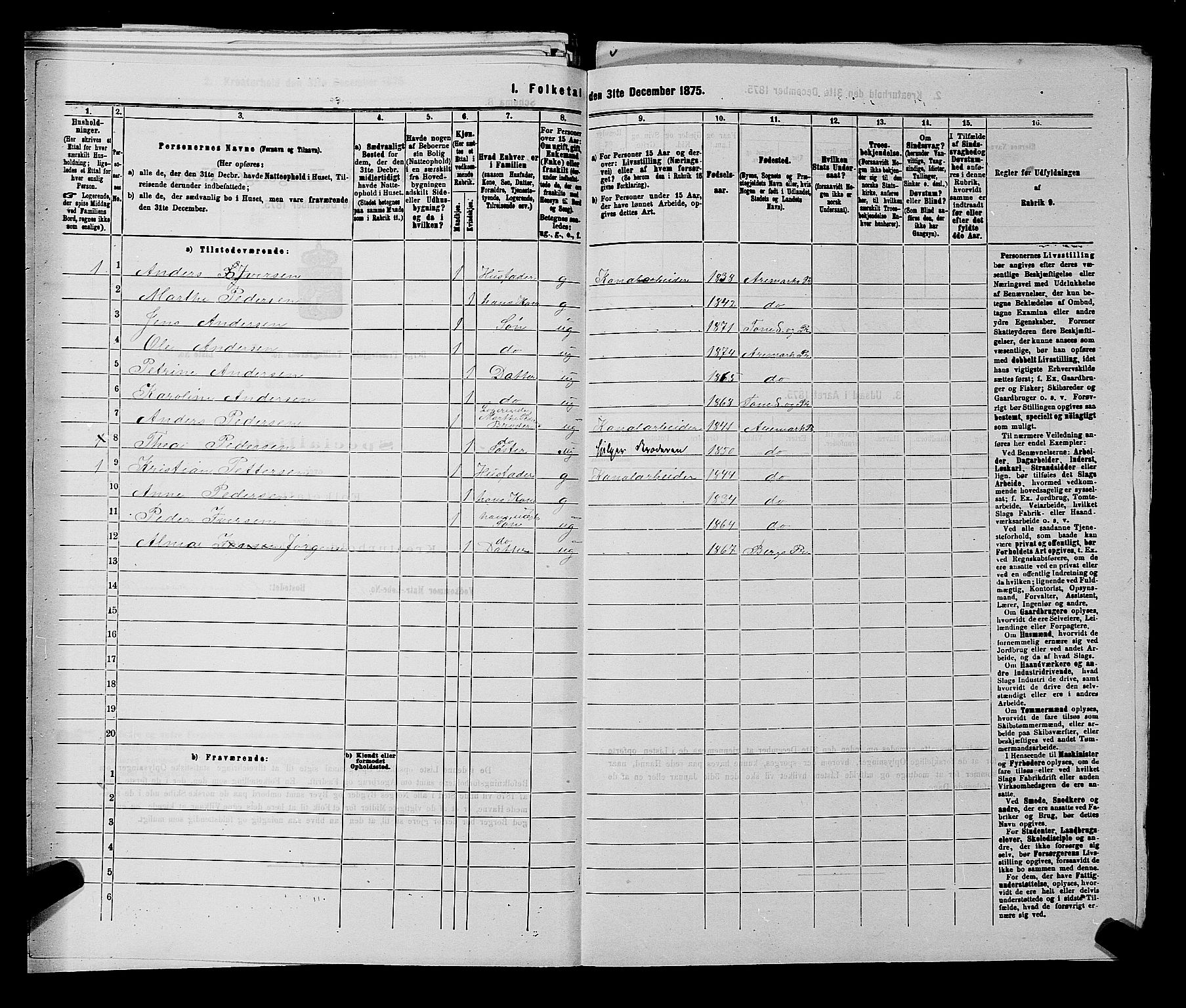 RA, 1875 census for 0116P Berg, 1875, p. 1168