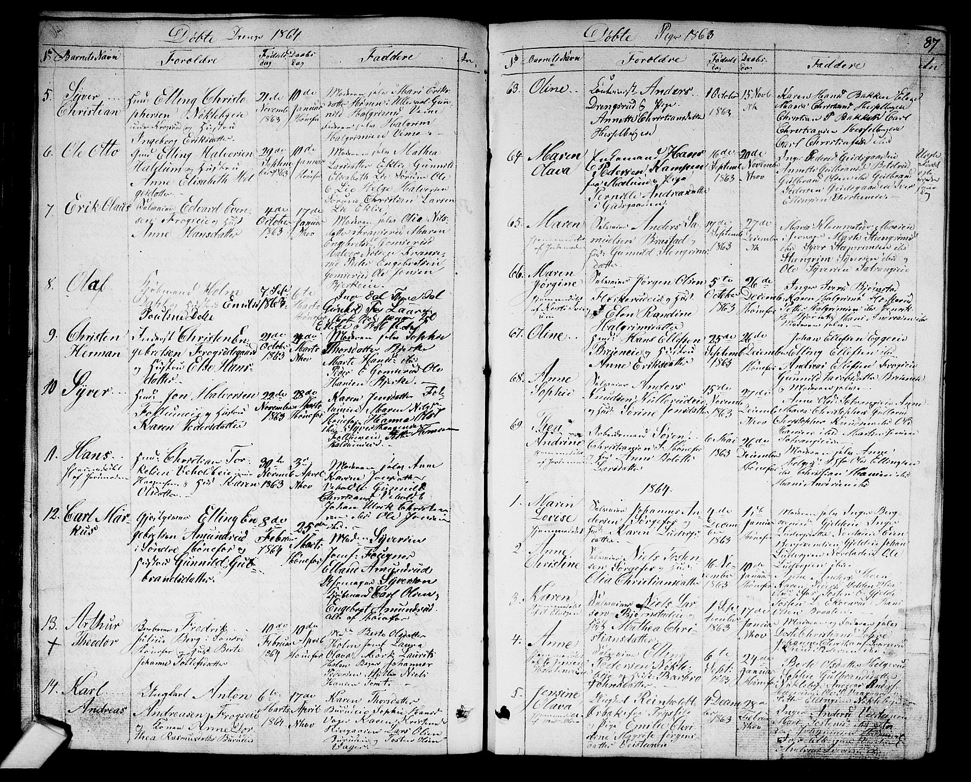 Norderhov kirkebøker, AV/SAKO-A-237/G/Ga/L0006: Parish register (copy) no. I 6, 1849-1876, p. 87