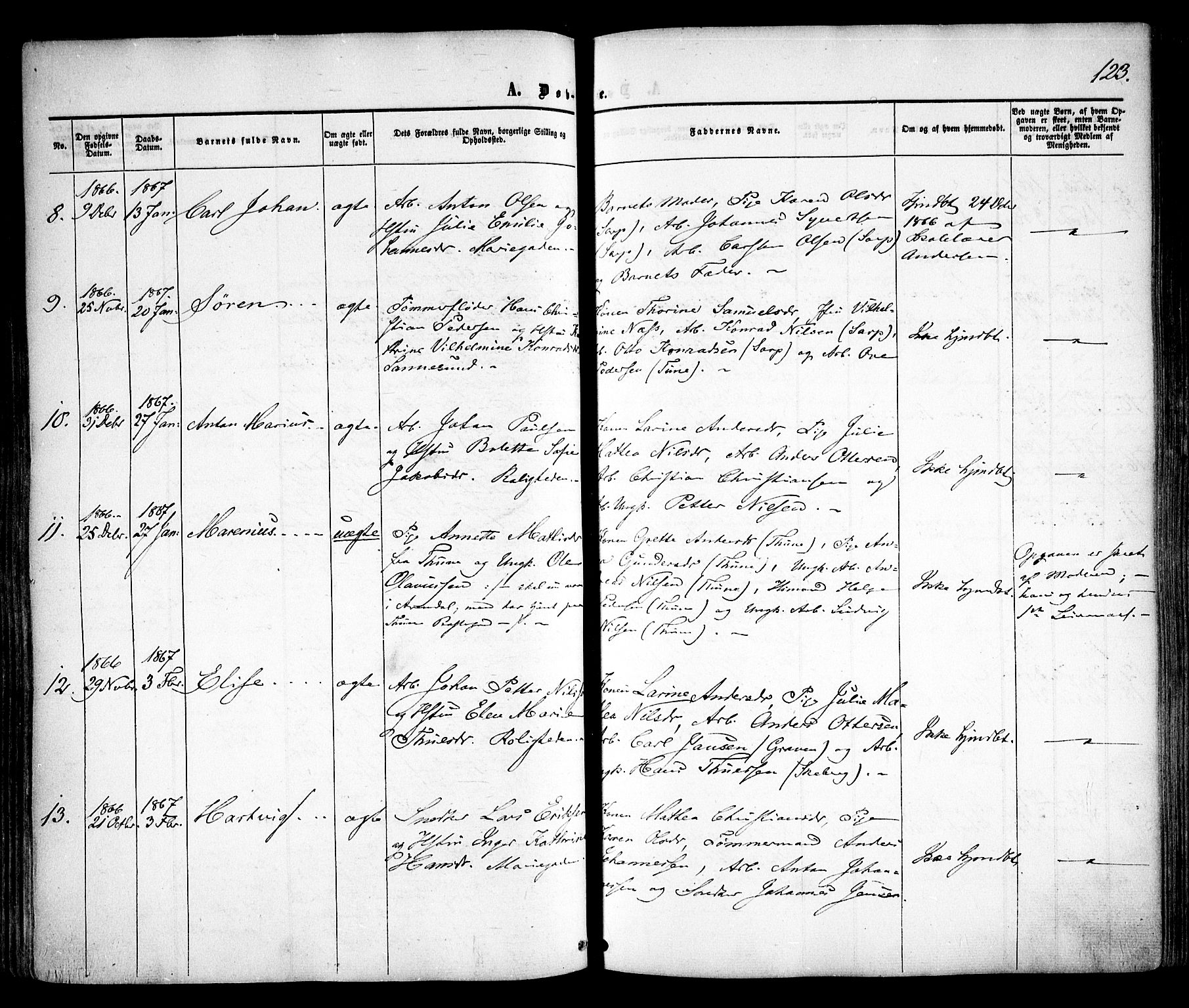 Sarpsborg prestekontor Kirkebøker, AV/SAO-A-2006/F/Fa/L0001: Parish register (official) no. 1, 1859-1868, p. 123