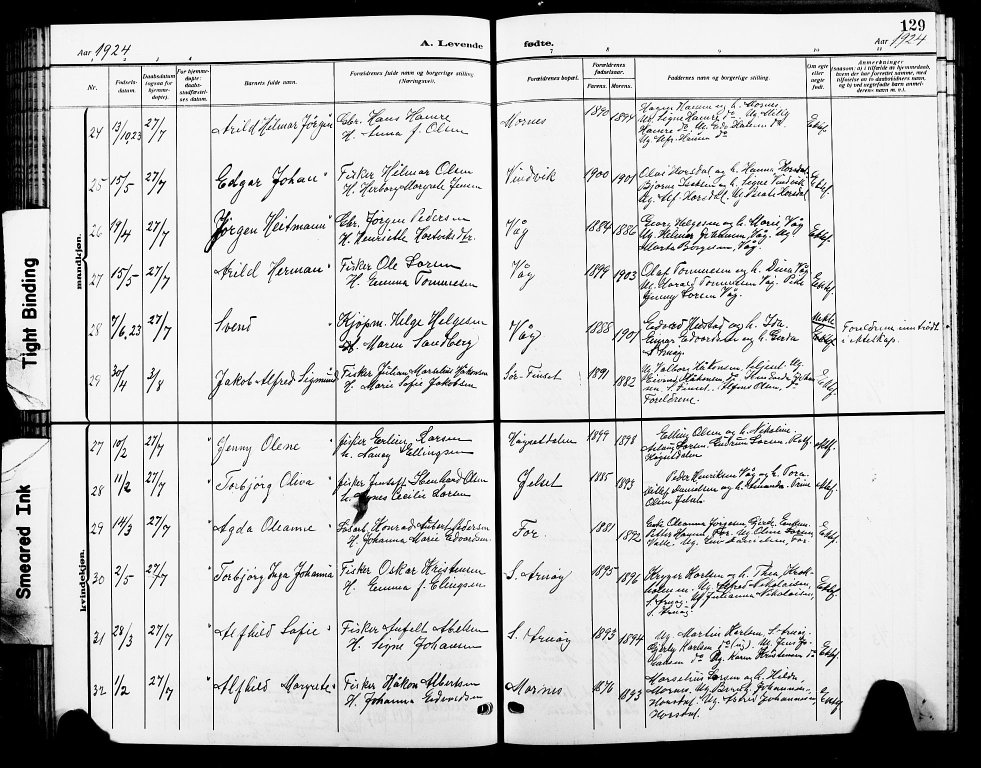 Ministerialprotokoller, klokkerbøker og fødselsregistre - Nordland, AV/SAT-A-1459/805/L0110: Parish register (copy) no. 805C06, 1909-1924, p. 129