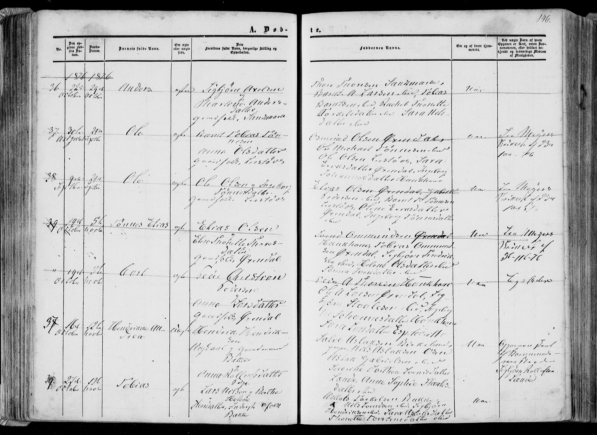 Bakke sokneprestkontor, AV/SAK-1111-0002/F/Fa/Faa/L0006: Parish register (official) no. A 6, 1855-1877, p. 146