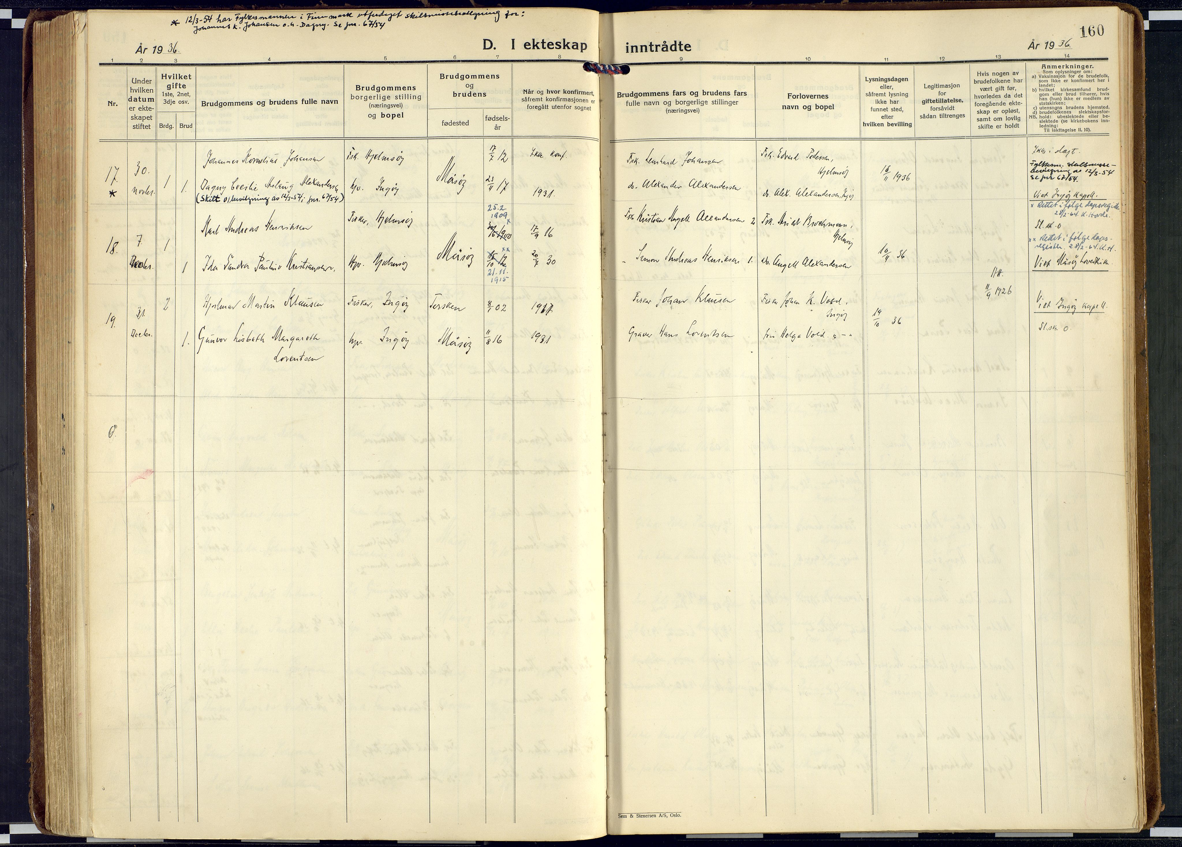 Måsøy sokneprestkontor, AV/SATØ-S-1348/H/Ha/L0011kirke: Parish register (official) no. 11, 1933-1947, p. 160