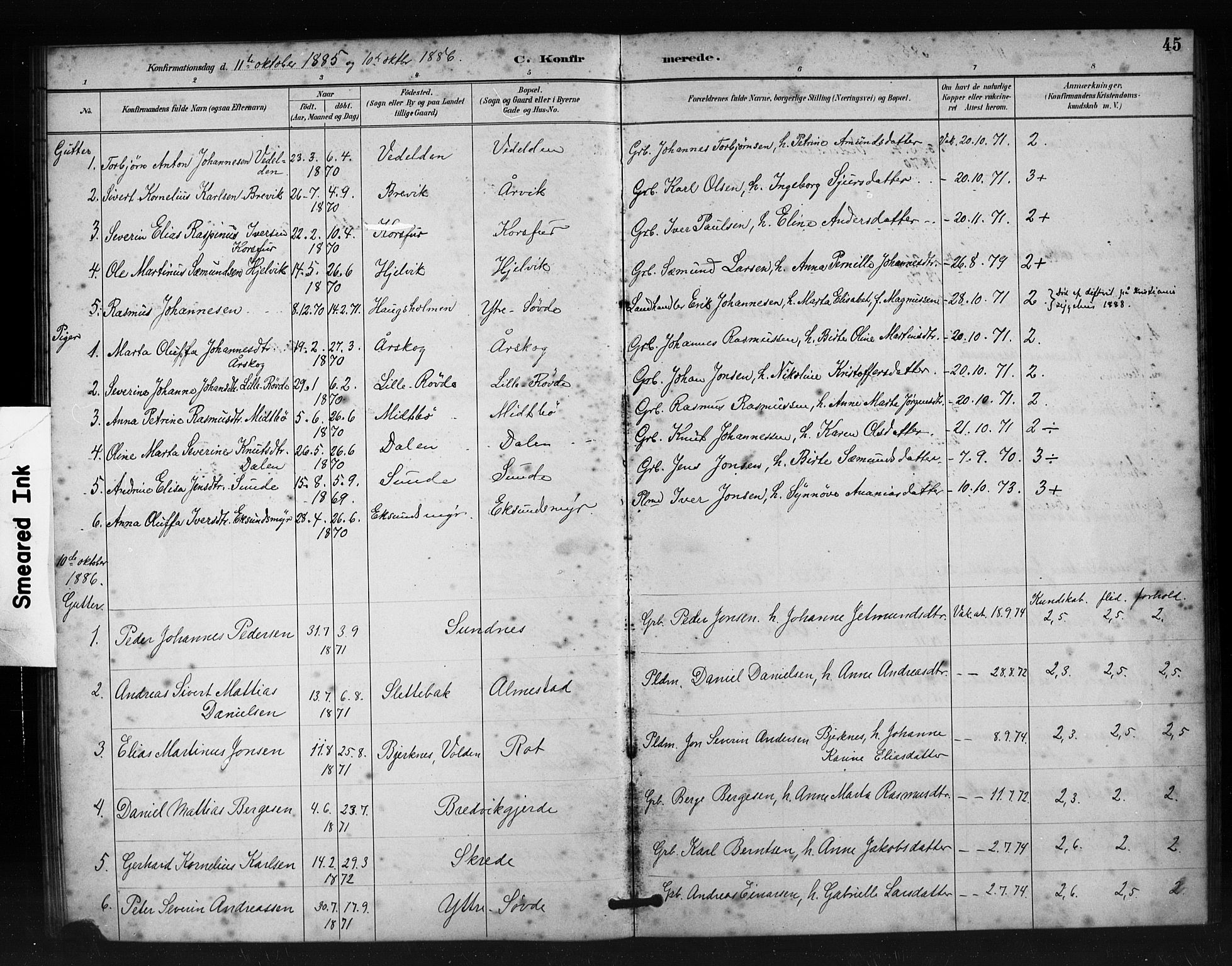 Ministerialprotokoller, klokkerbøker og fødselsregistre - Møre og Romsdal, AV/SAT-A-1454/504/L0056: Parish register (official) no. 504A03, 1884-1904, p. 45