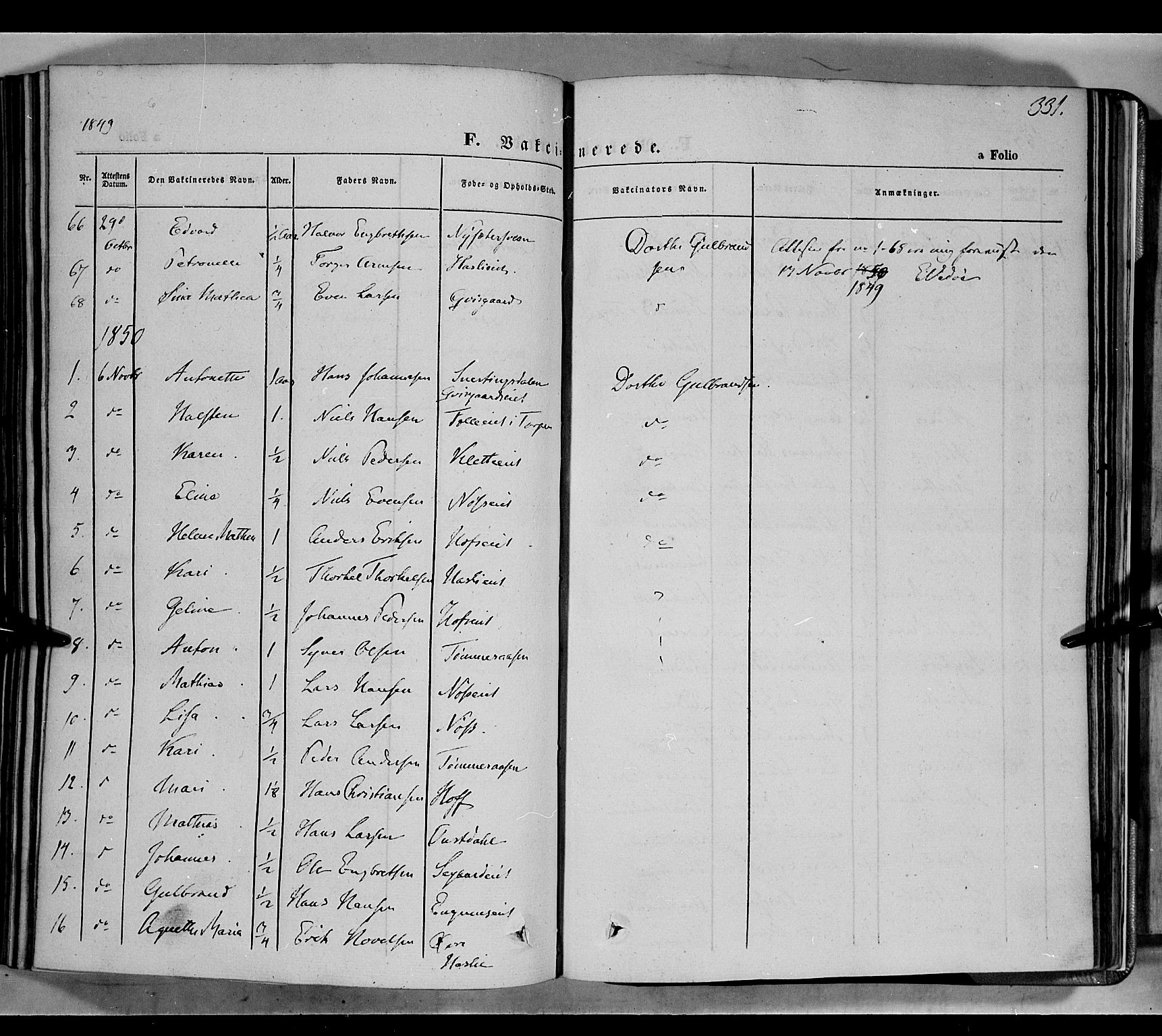 Biri prestekontor, SAH/PREST-096/H/Ha/Haa/L0005: Parish register (official) no. 5, 1843-1854, p. 331