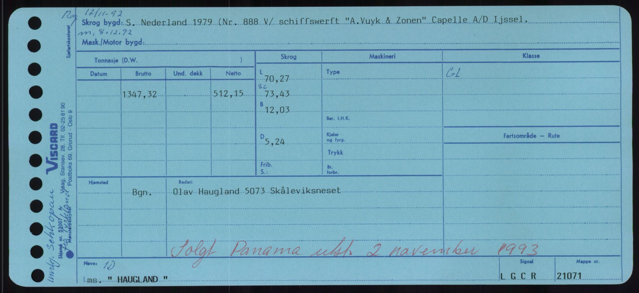 Sjøfartsdirektoratet med forløpere, Skipsmålingen, RA/S-1627/H/Hd/L0014: Fartøy, H-Havl, p. 403