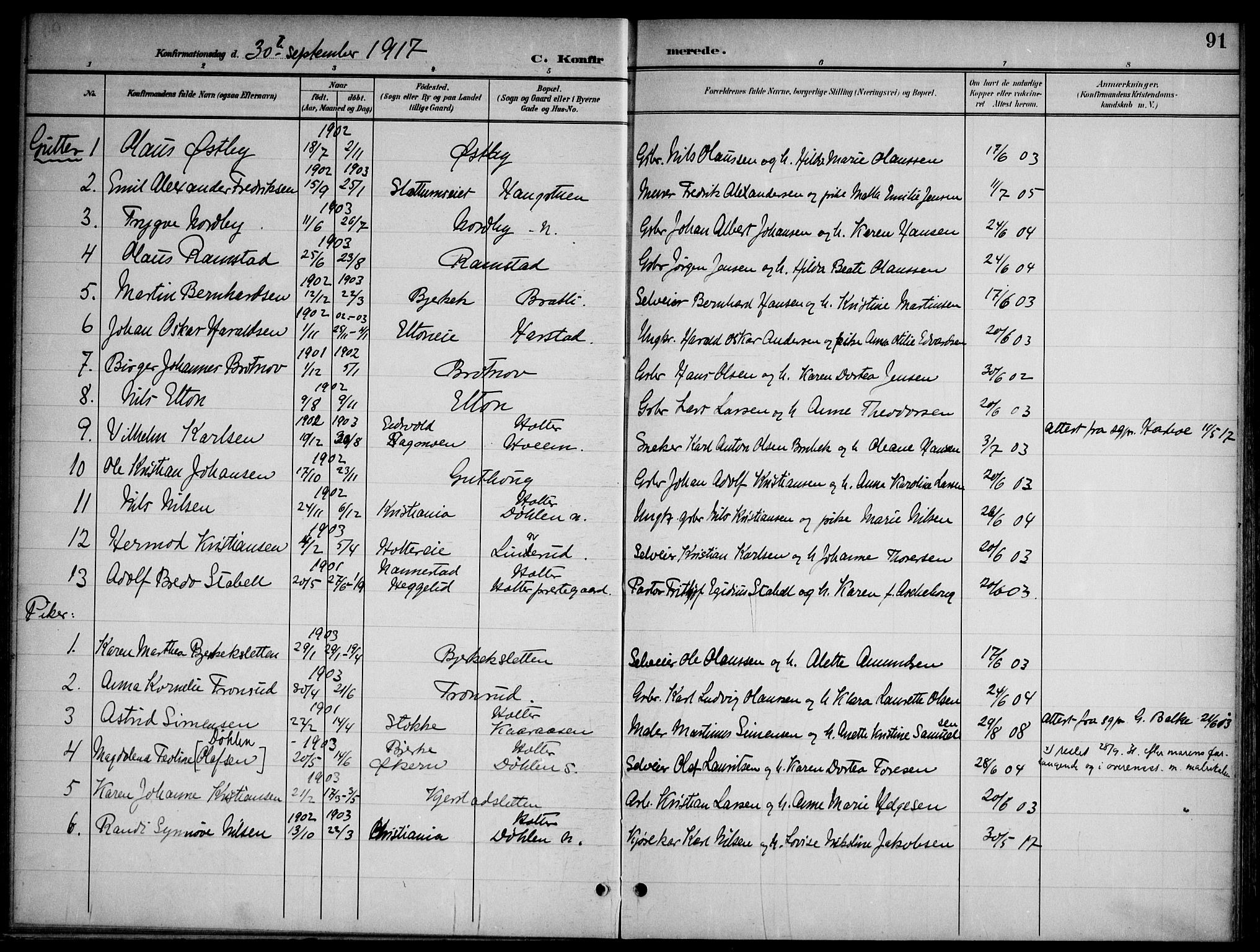 Nannestad prestekontor Kirkebøker, SAO/A-10414a/G/Gb/L0001: Parish register (copy) no. II 1, 1901-1917, p. 91
