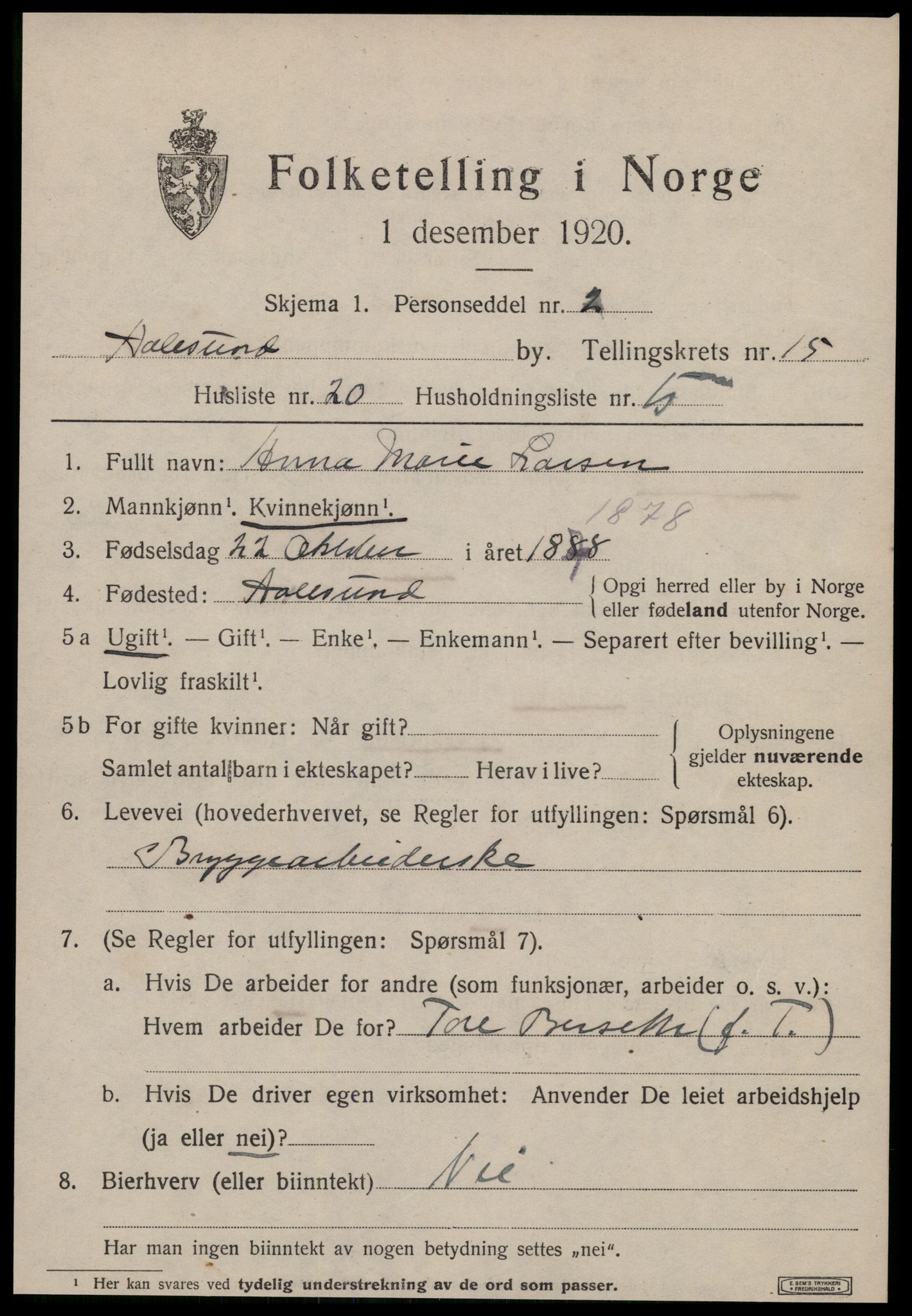 SAT, 1920 census for Ålesund, 1920, p. 30198