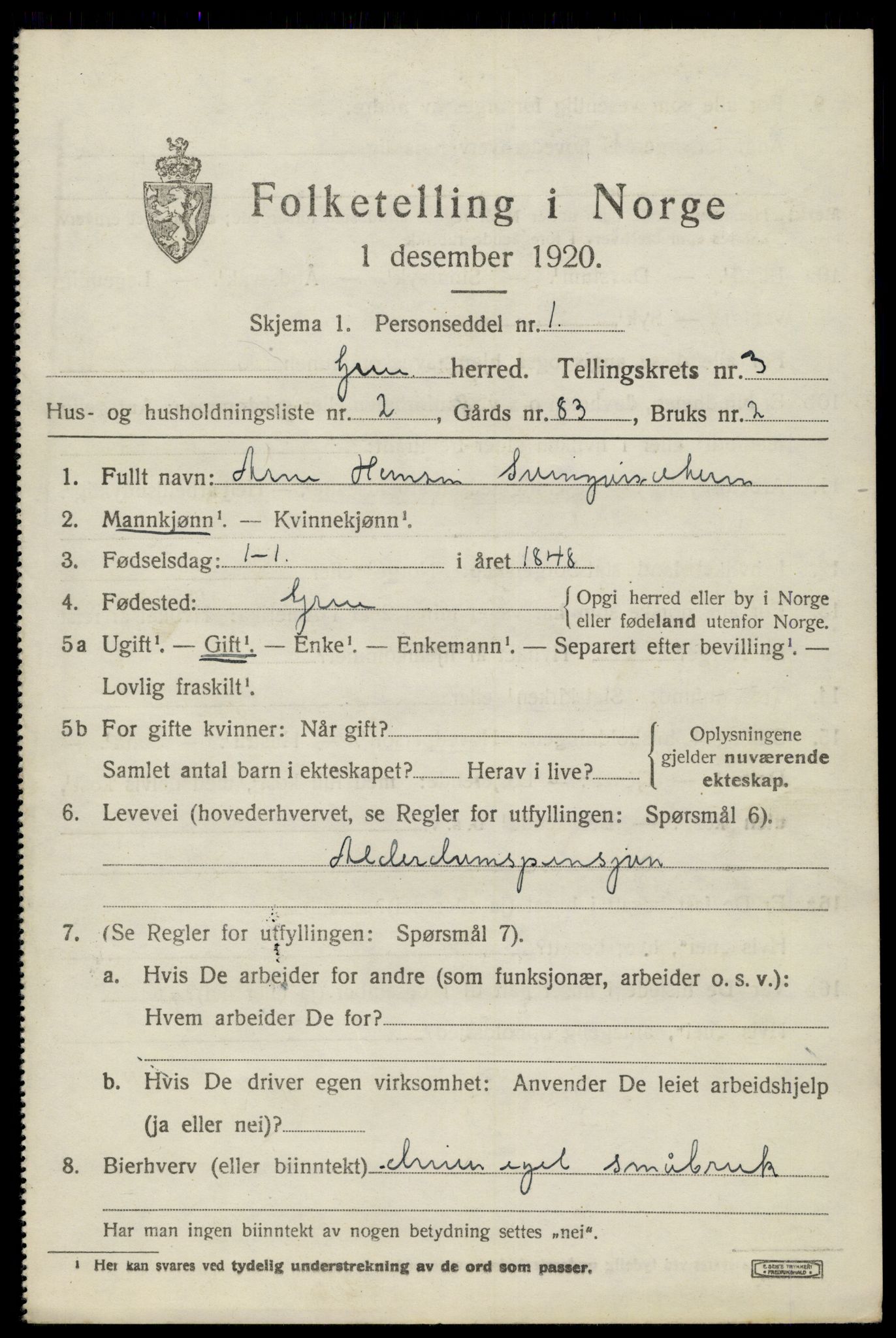 SAH, 1920 census for Grue, 1920, p. 3789