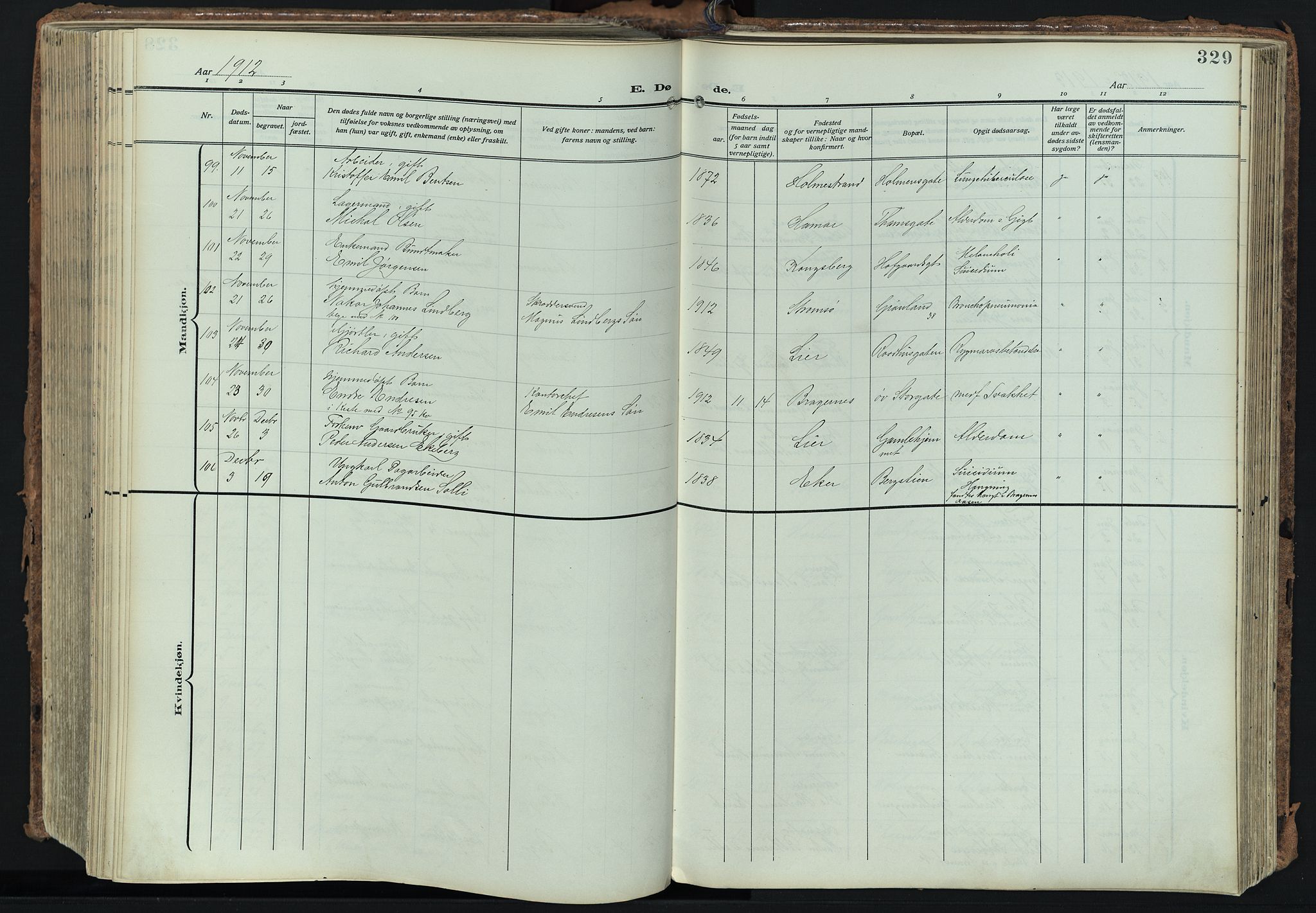 Bragernes kirkebøker, SAKO/A-6/F/Fb/L0010: Parish register (official) no. II 10, 1911-1922, p. 329
