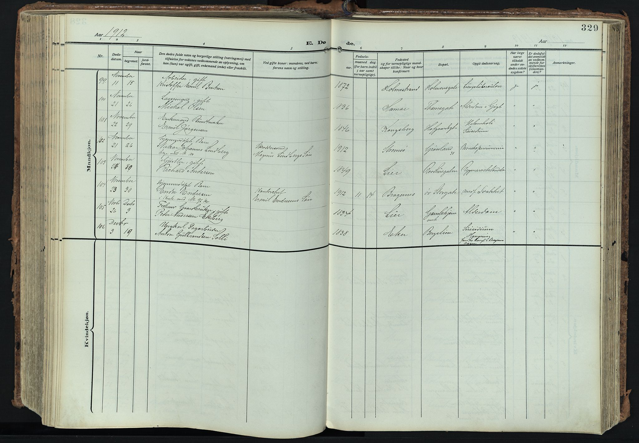 Bragernes kirkebøker, AV/SAKO-A-6/F/Fb/L0010: Parish register (official) no. II 10, 1911-1922, p. 329